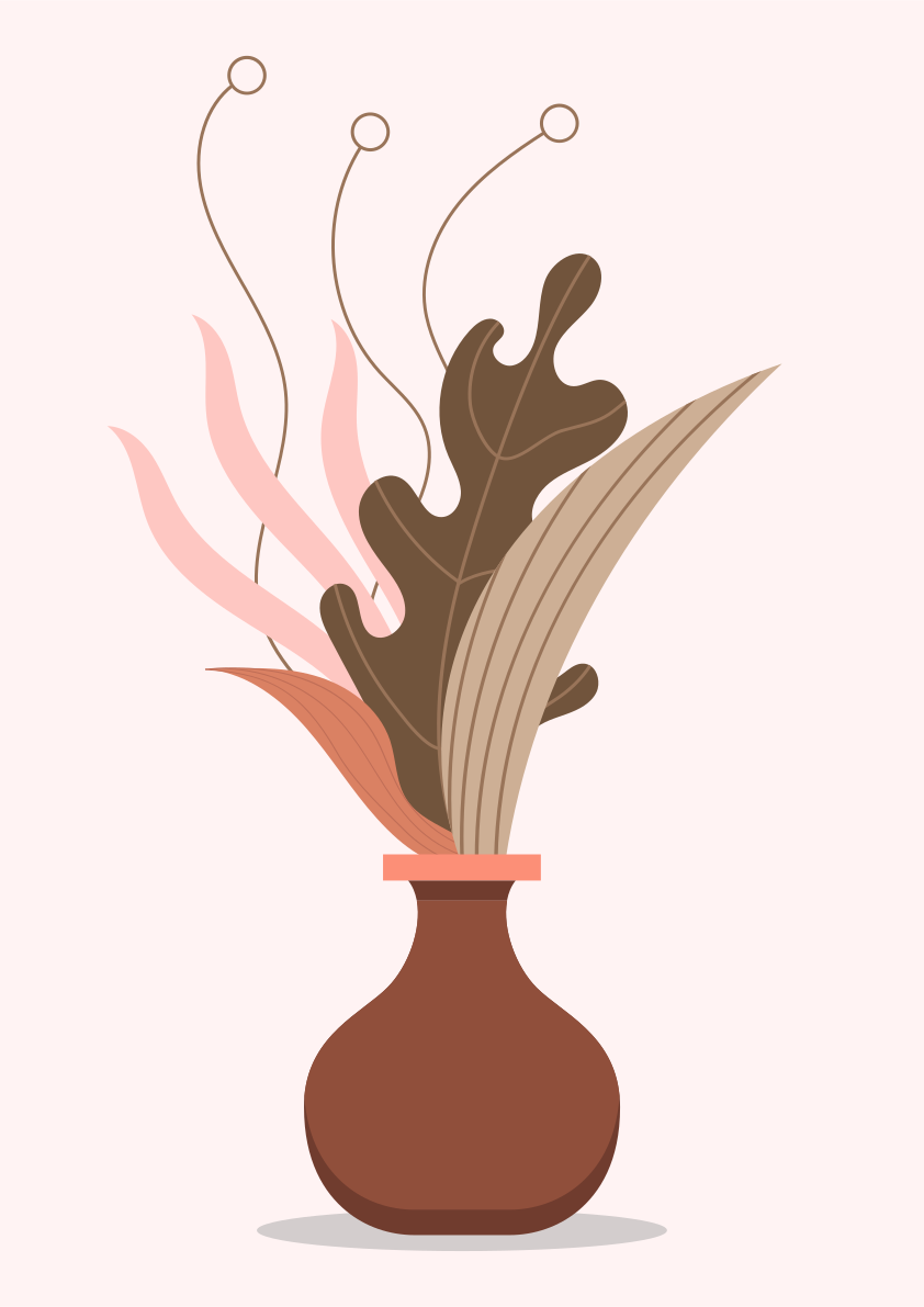A brown vase with a plant inside of it