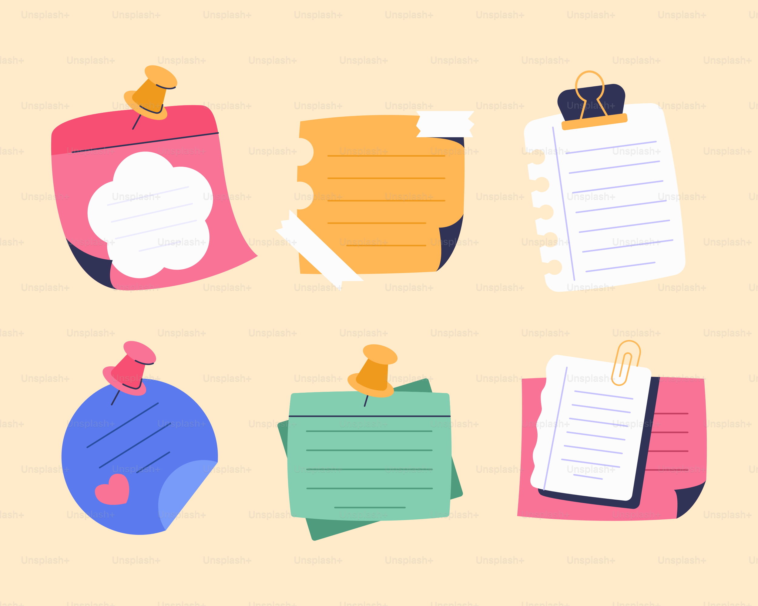 A bunch of different types of paper on a yellow background