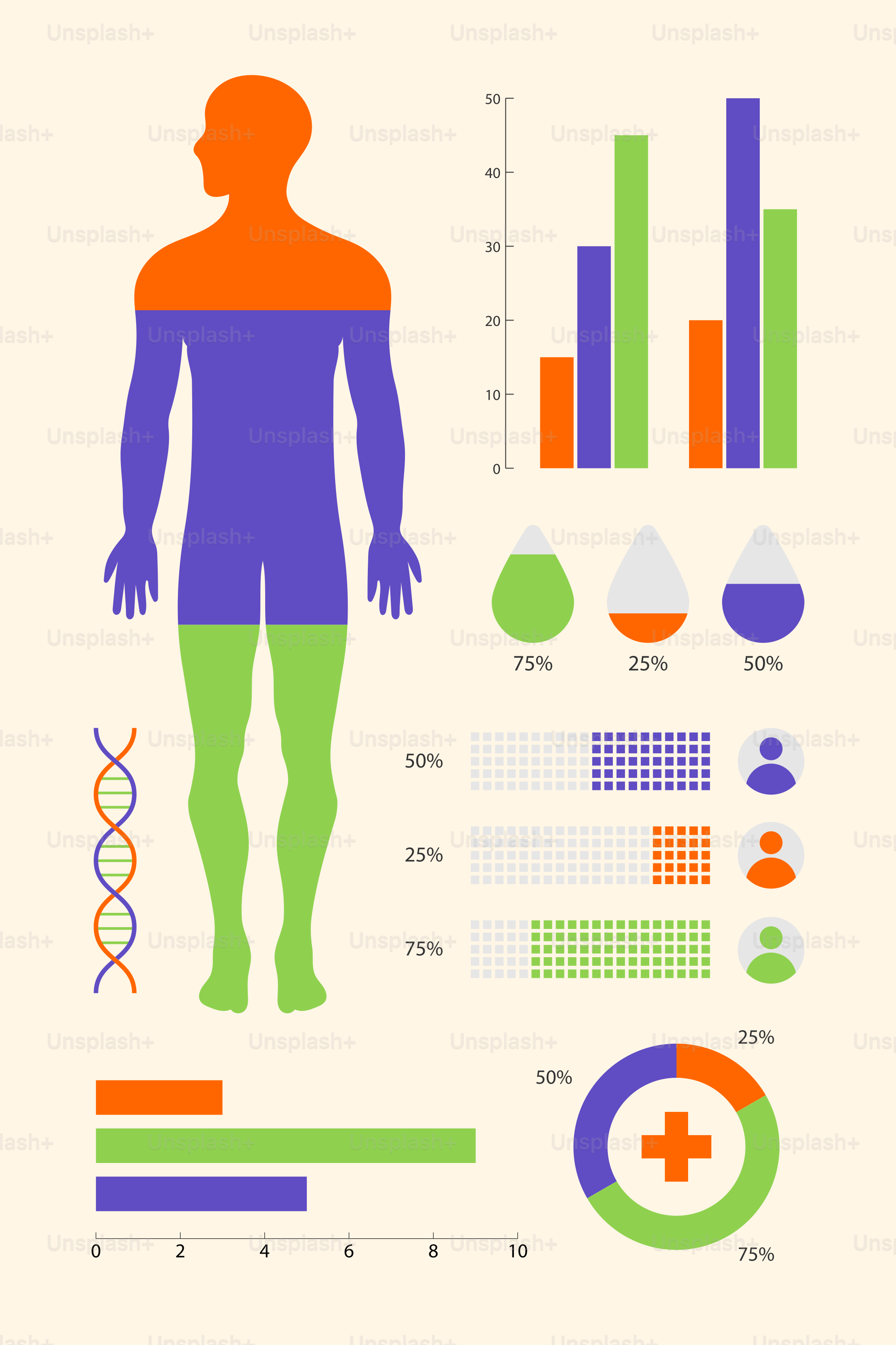 A poster with a man's body and various diagrams