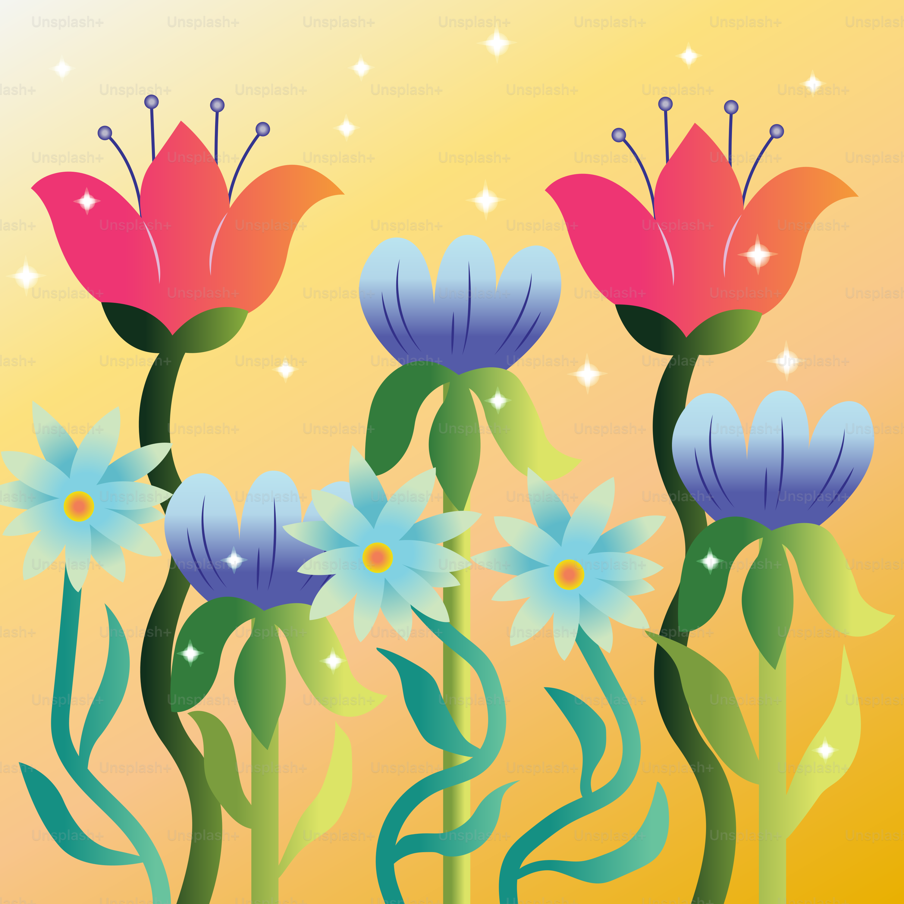 Un grupo de flores sobre fondo amarillo