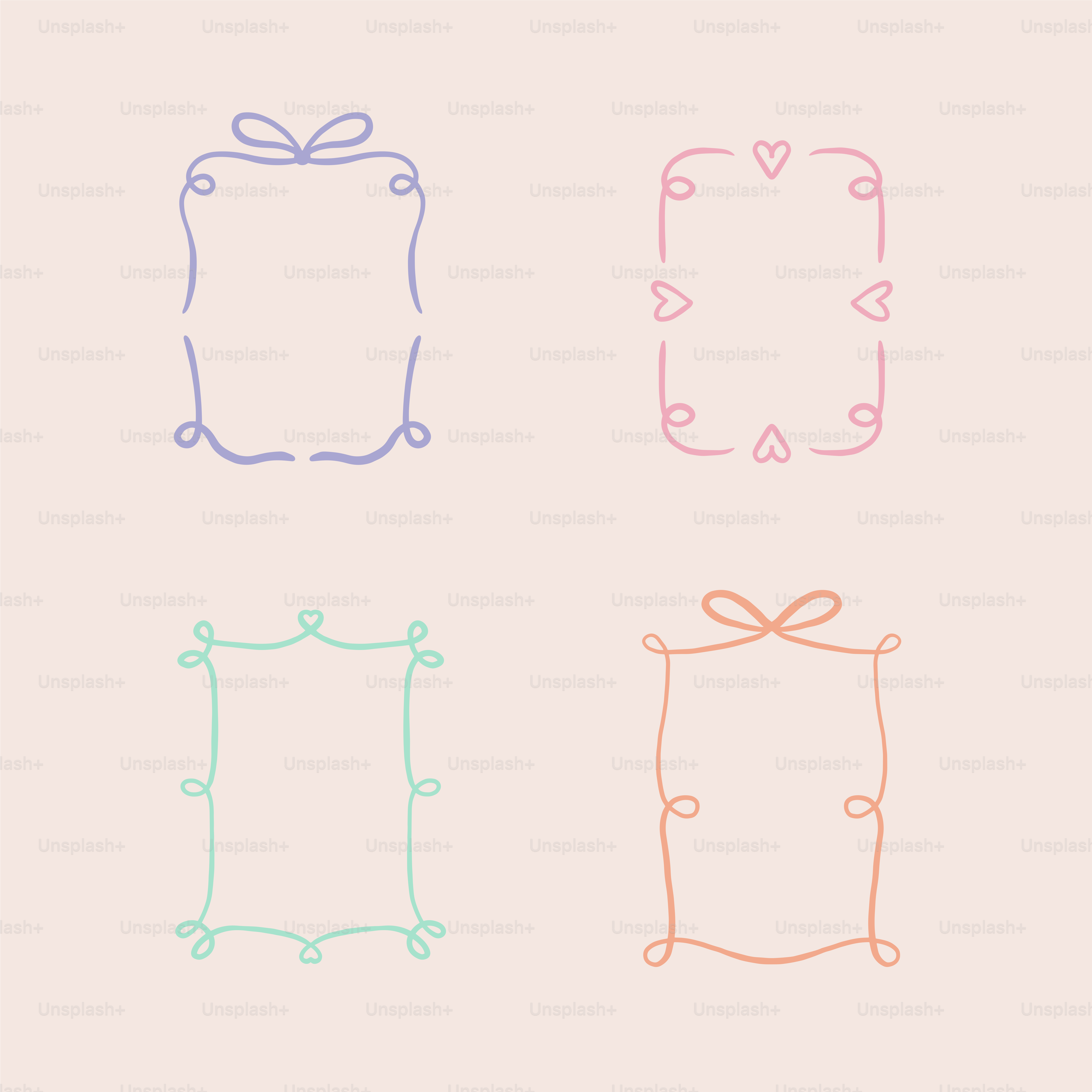 A set of four hand drawn frames with a bow