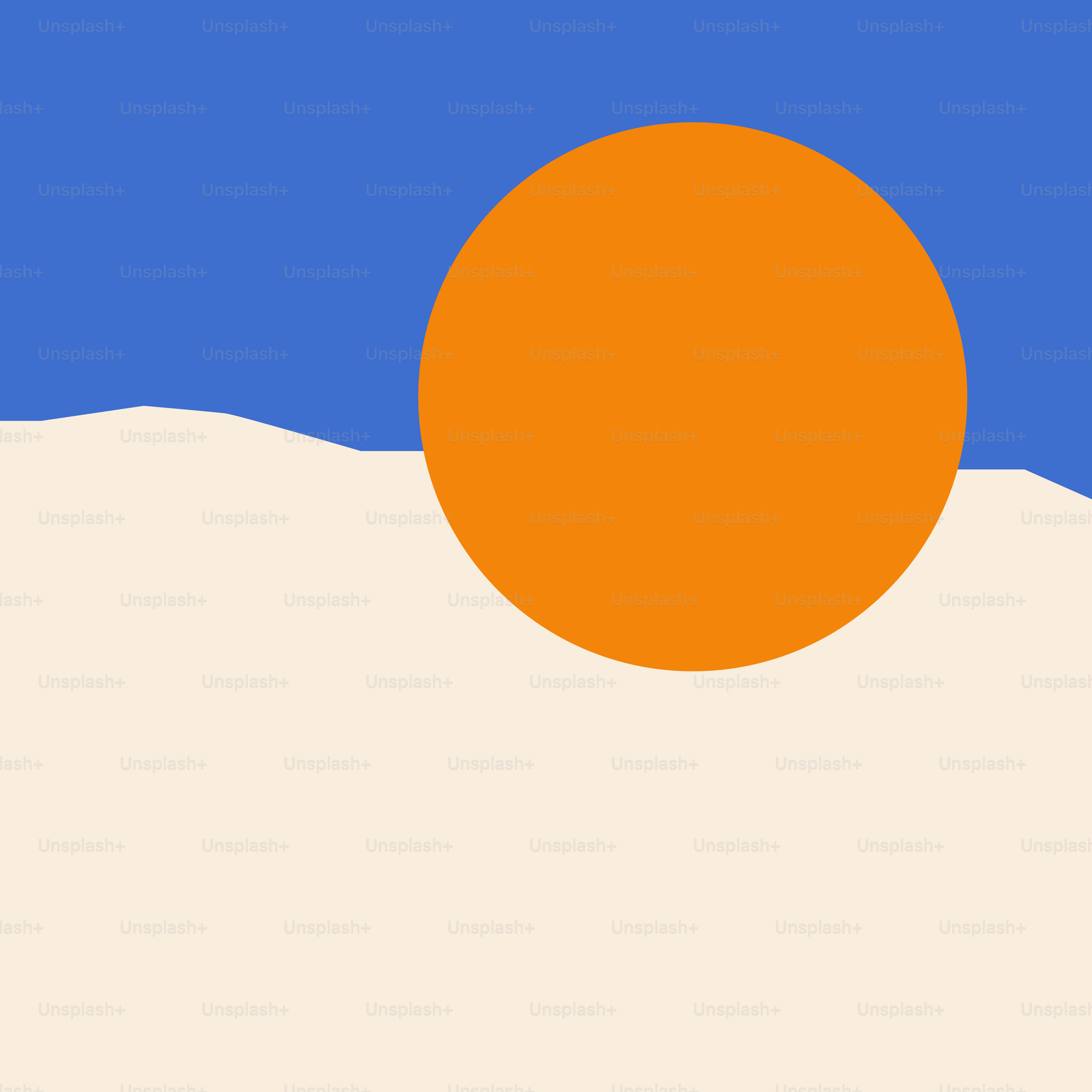 An orange ball is in the middle of a blue sky