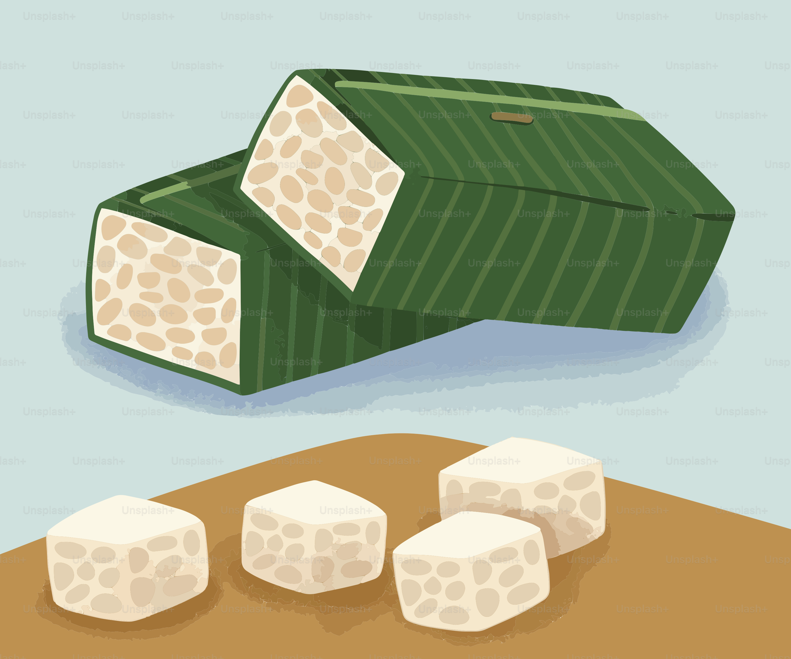 A green box with four white cubes next to it