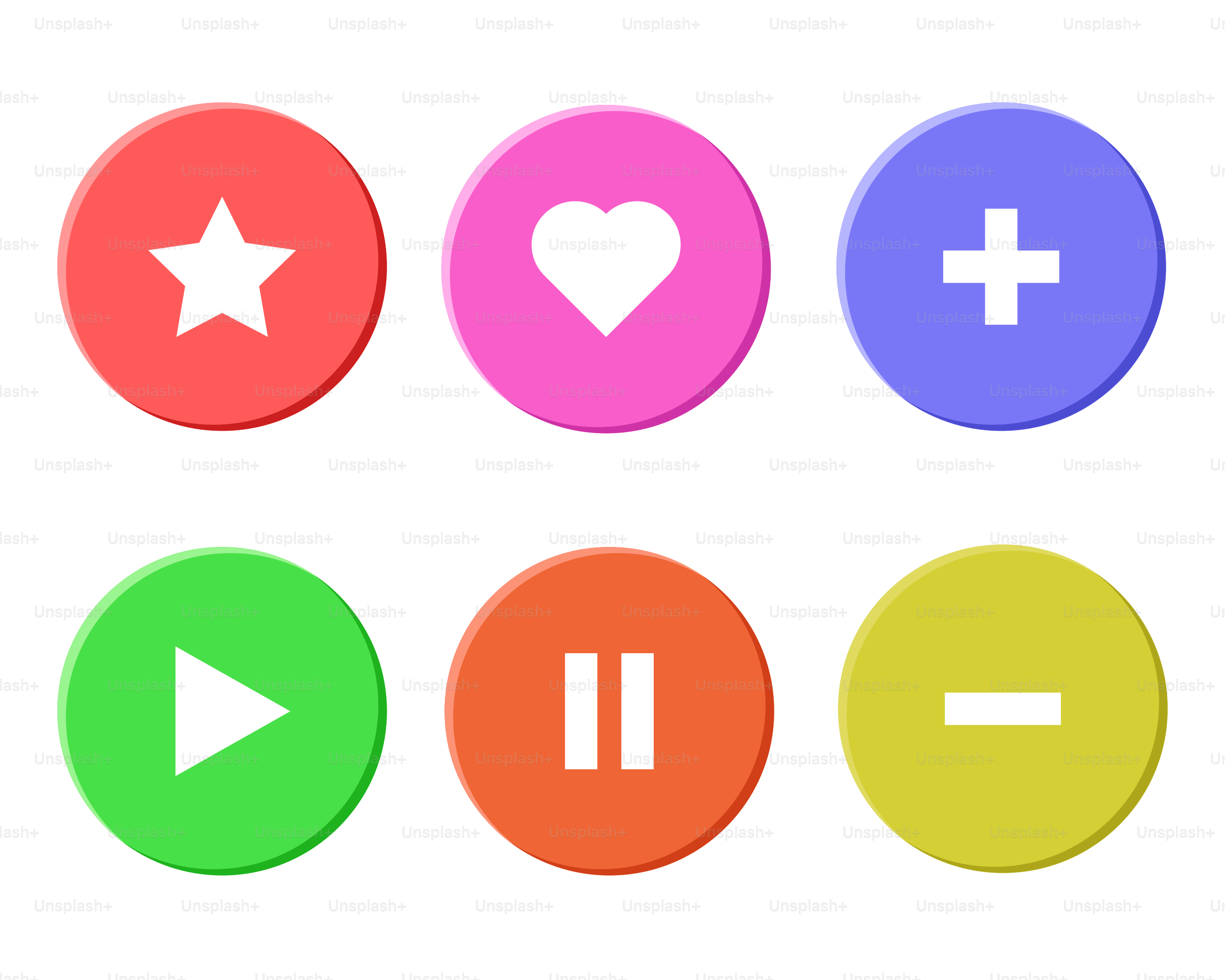 A set of colorful buttons with different symbols
