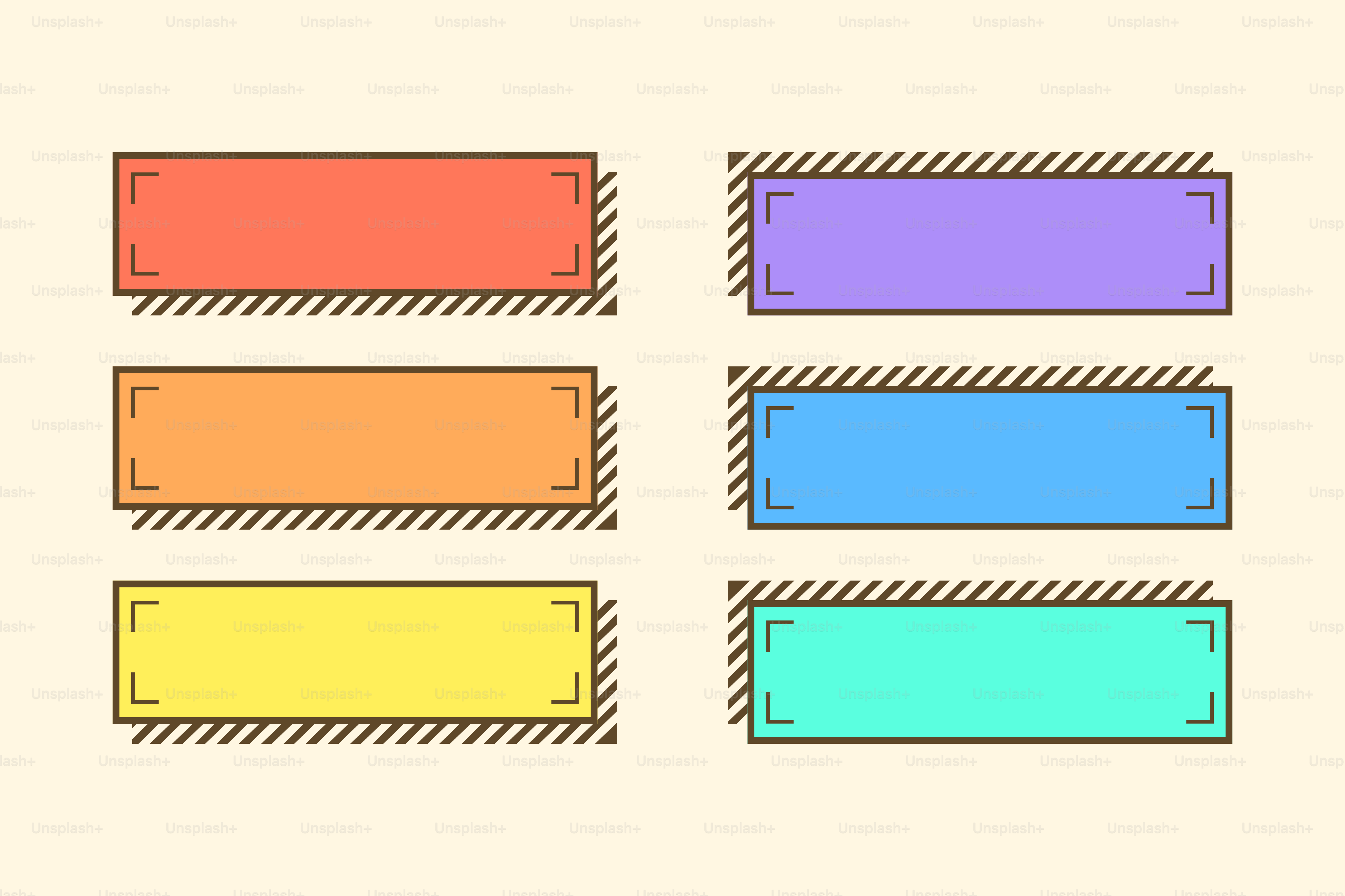 A set of four different colored labels on a white background