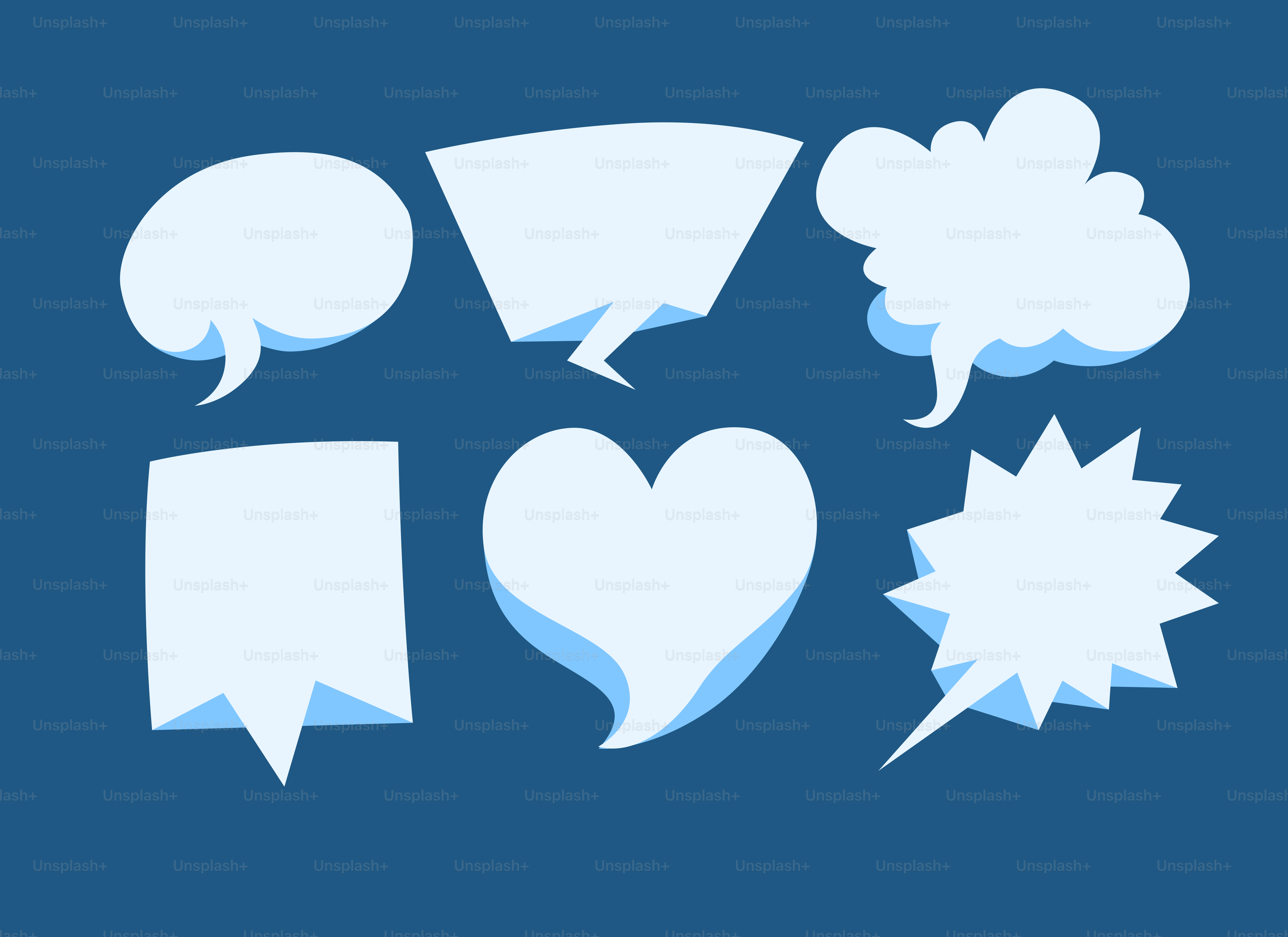 A blue background with white speech bubbles