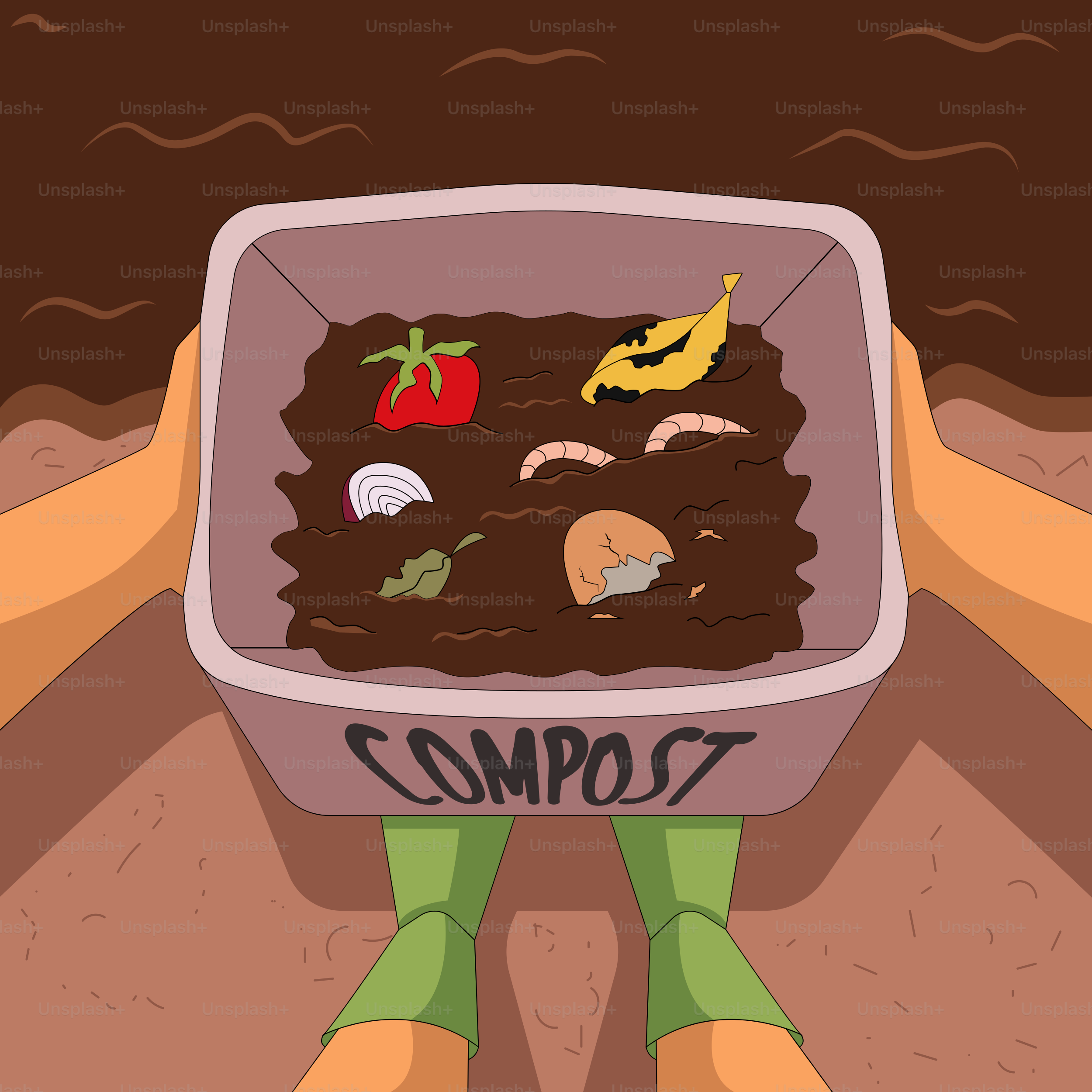 A person holding a container with compost written on it