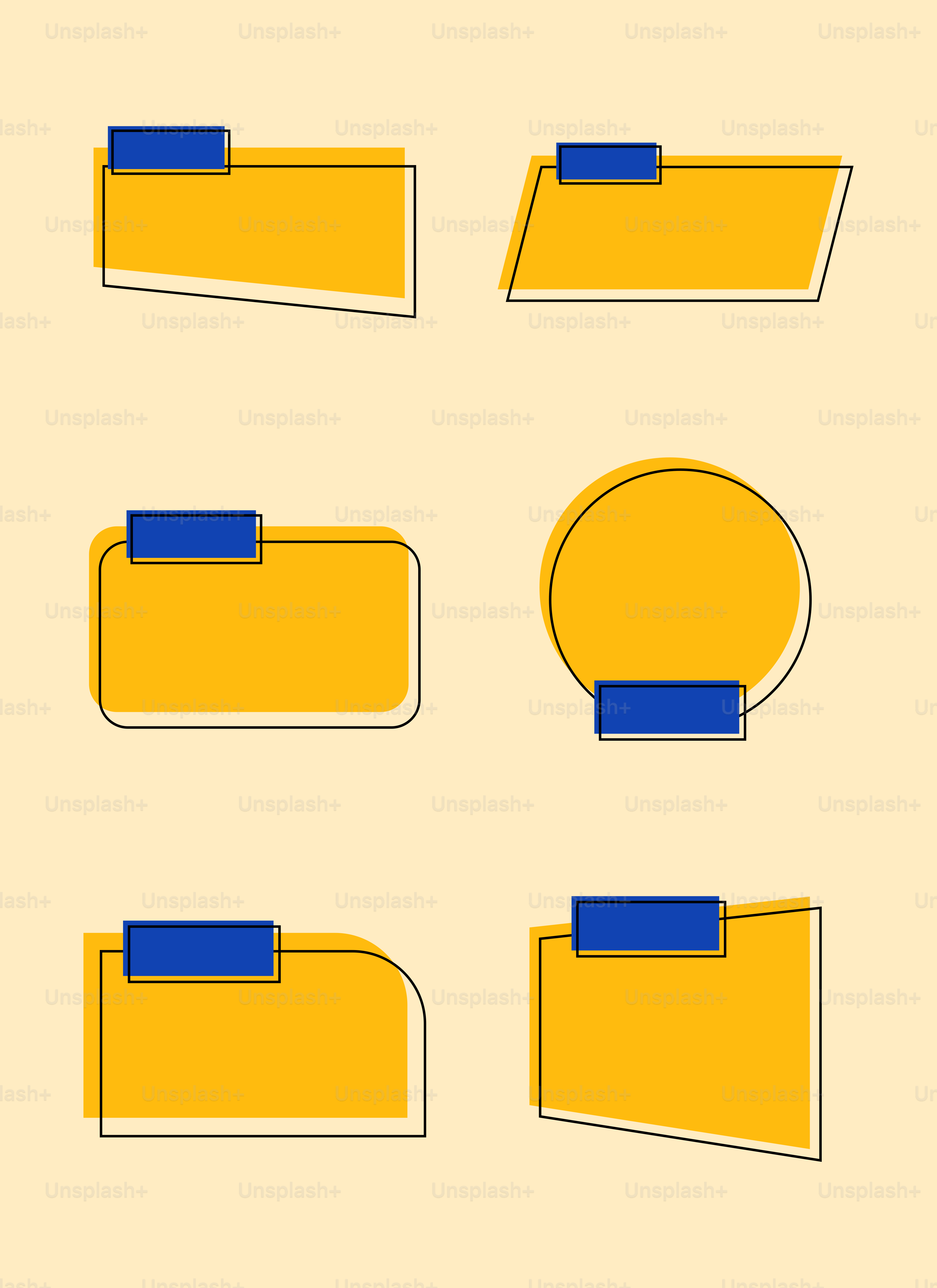 A set of yellow and blue shapes on a white background