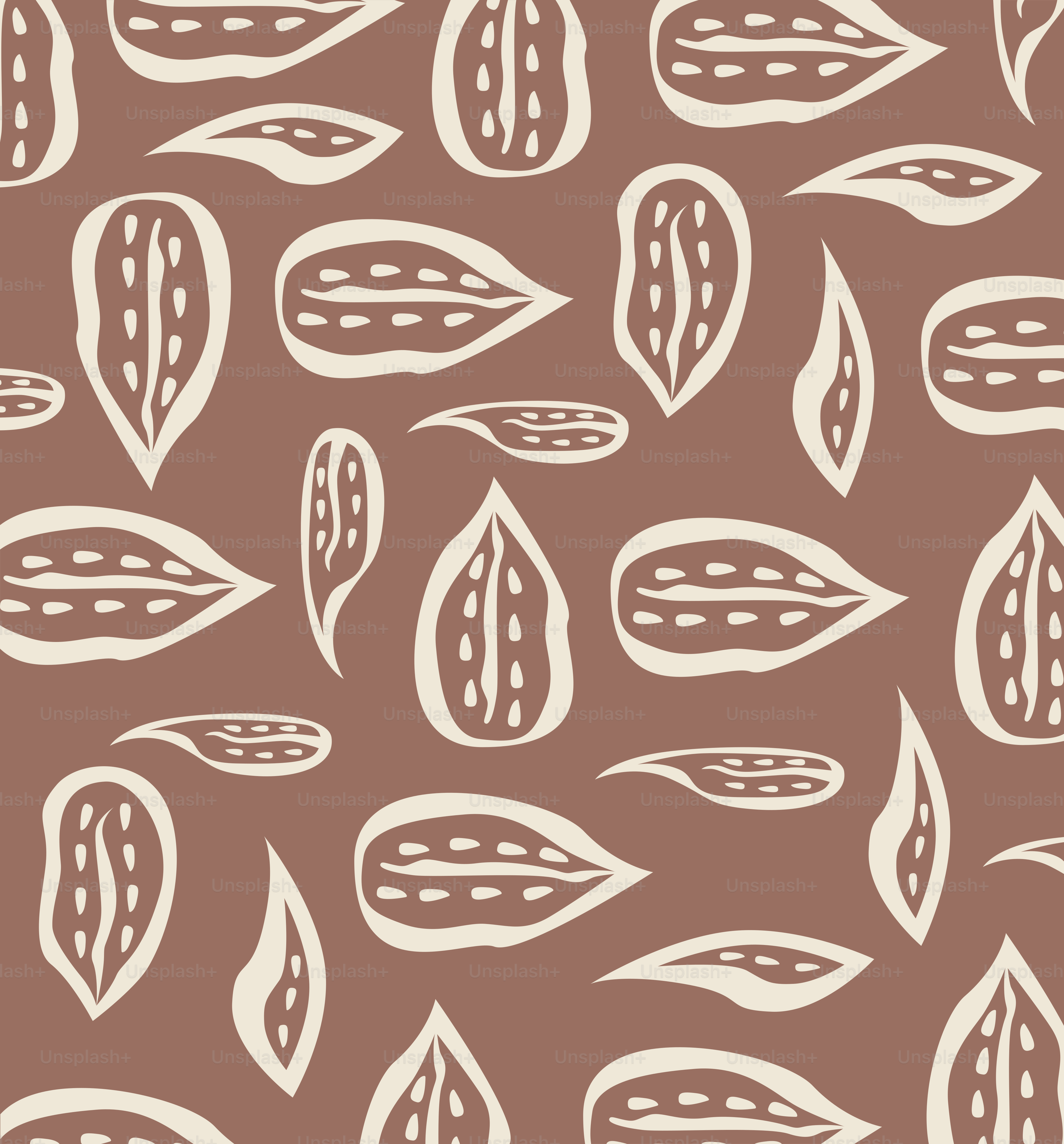 A brown and white pattern of leaves