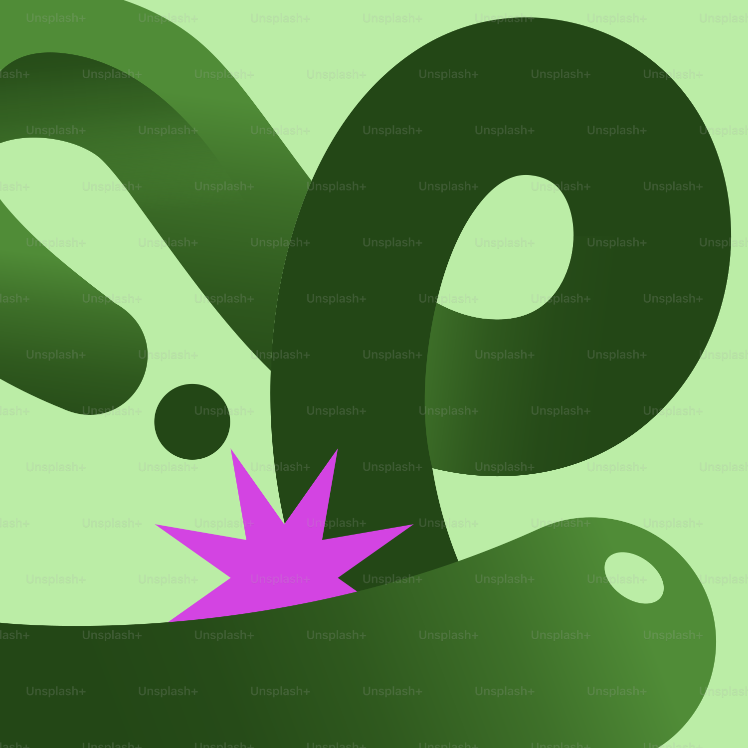 口に紫色の星をくわえた緑の蛇