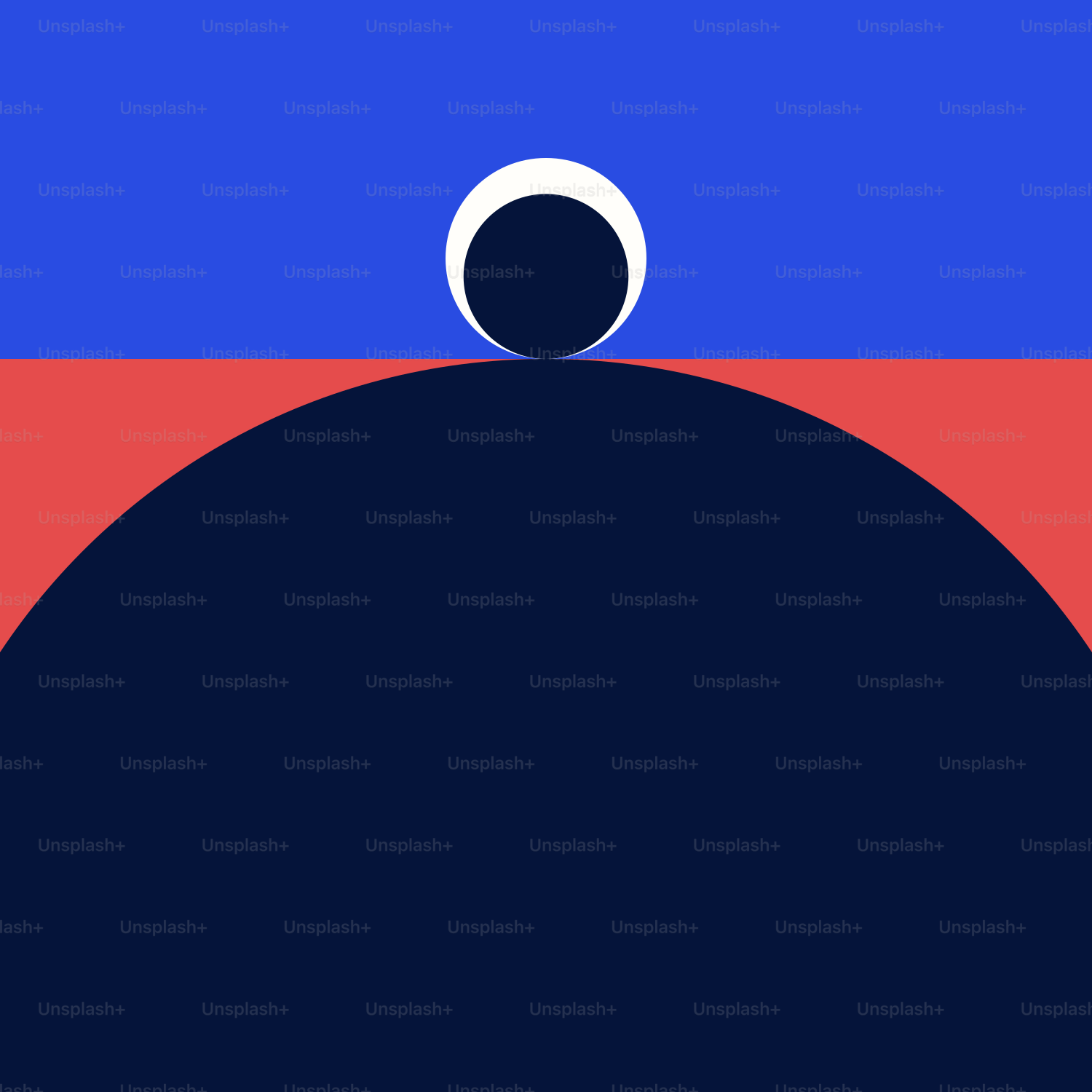 A blue and red background with a black circle