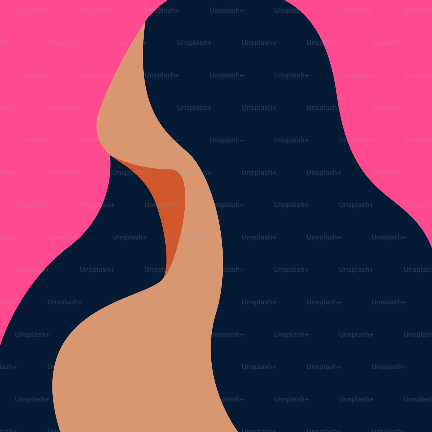 Una mujer de pelo largo y negro y fondo rosa