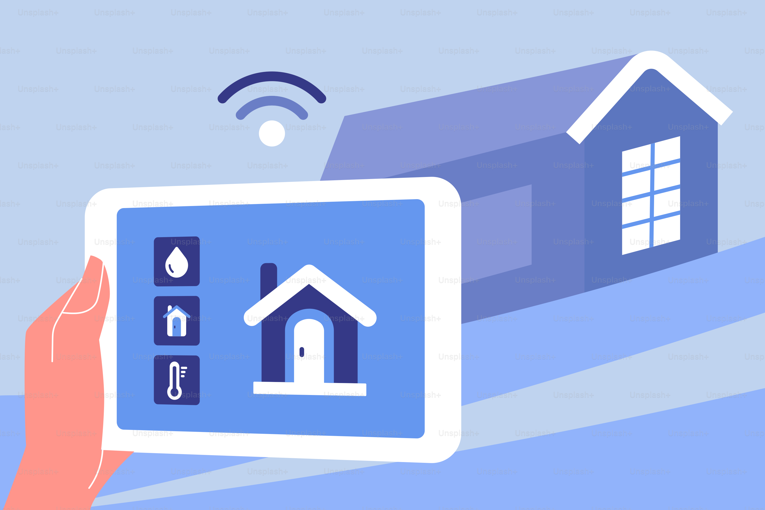 A person holding a tablet with a house on it