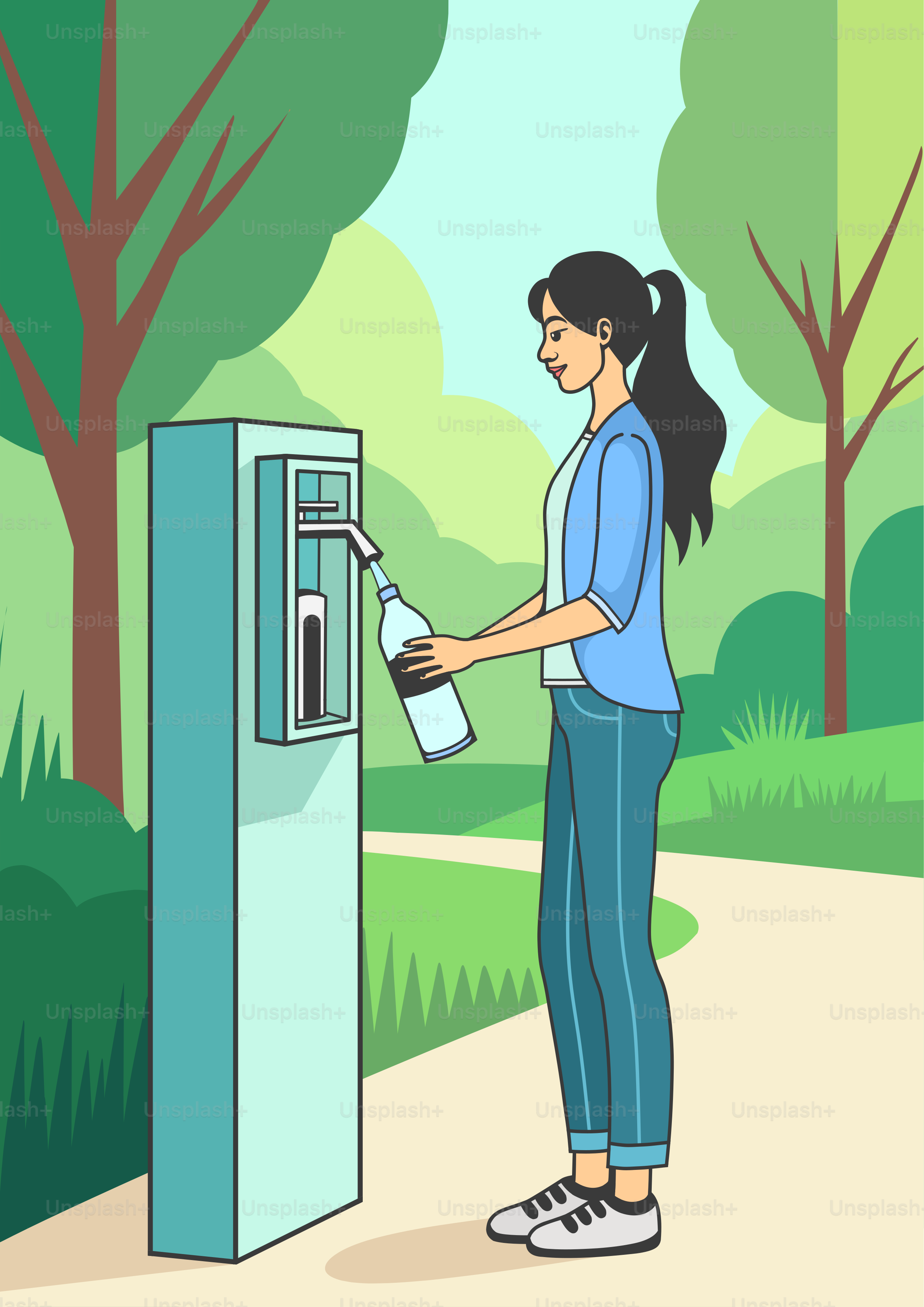 정수기에 물병을 채우는 여성 벡터 – Unsplash의 그림 이미지, image size:3000x4241