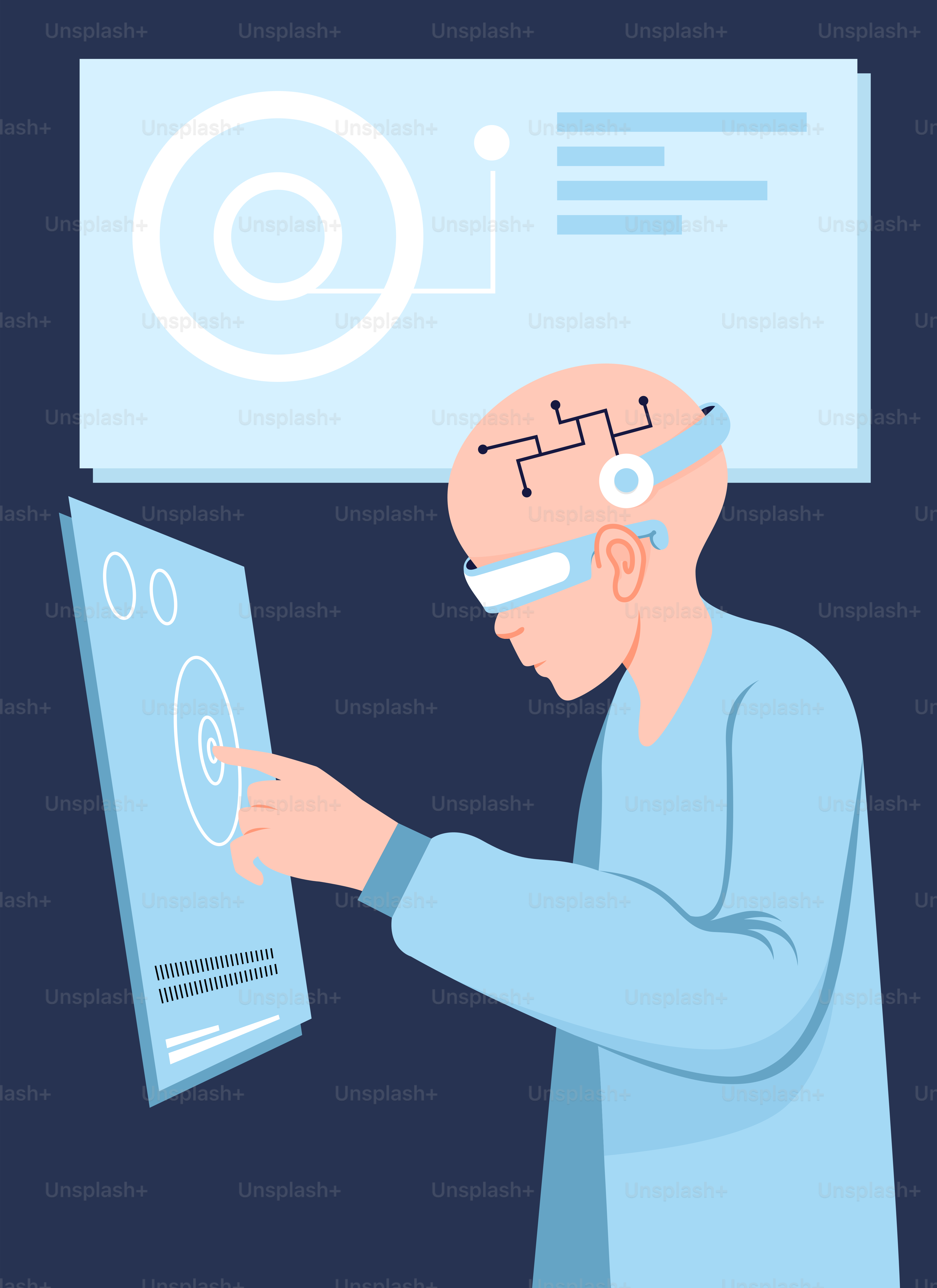 A man in a blue shirt is looking at a diagram