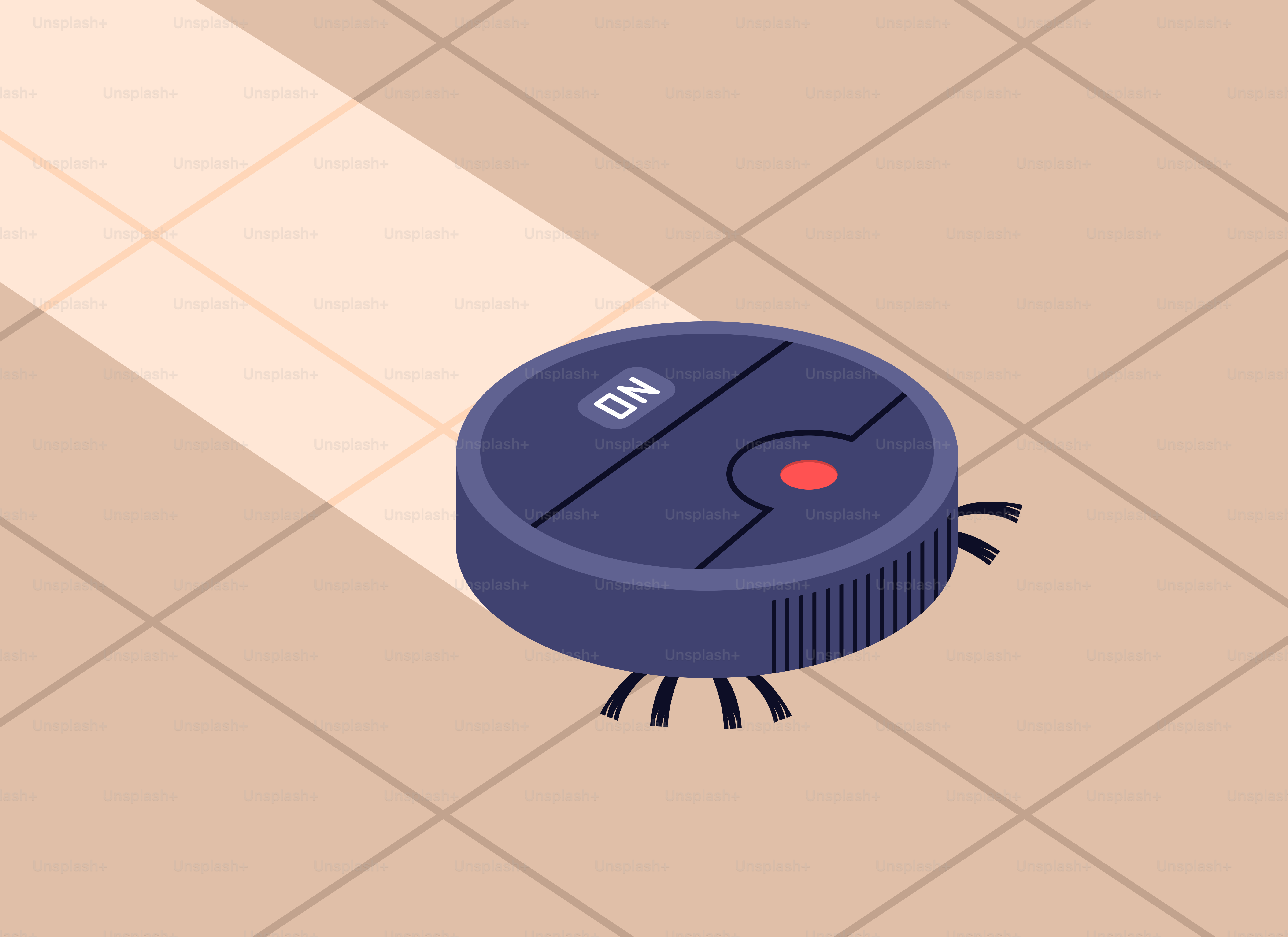 A blue robot standing on a tiled floor