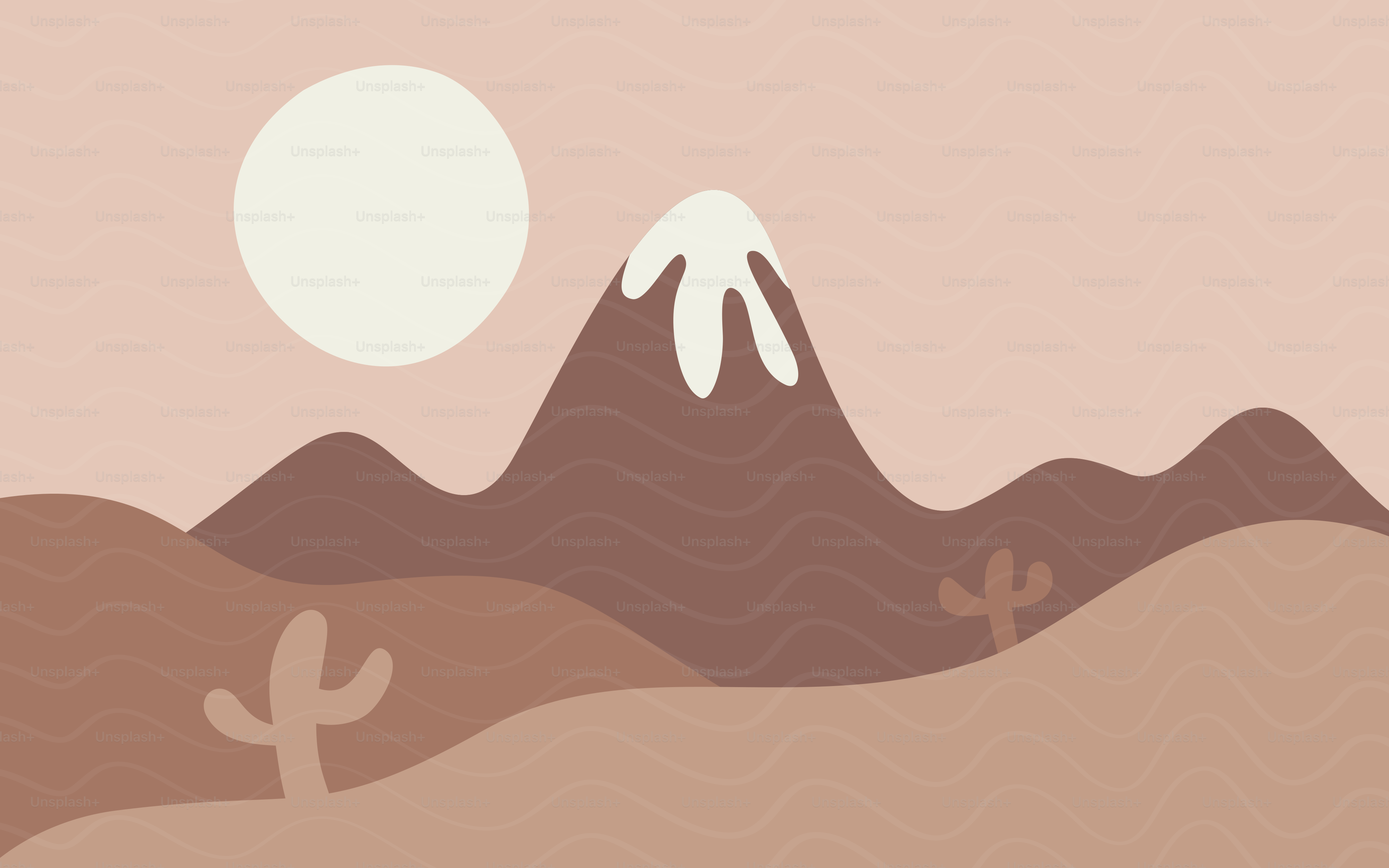 A desert landscape with a cactus and a full moon