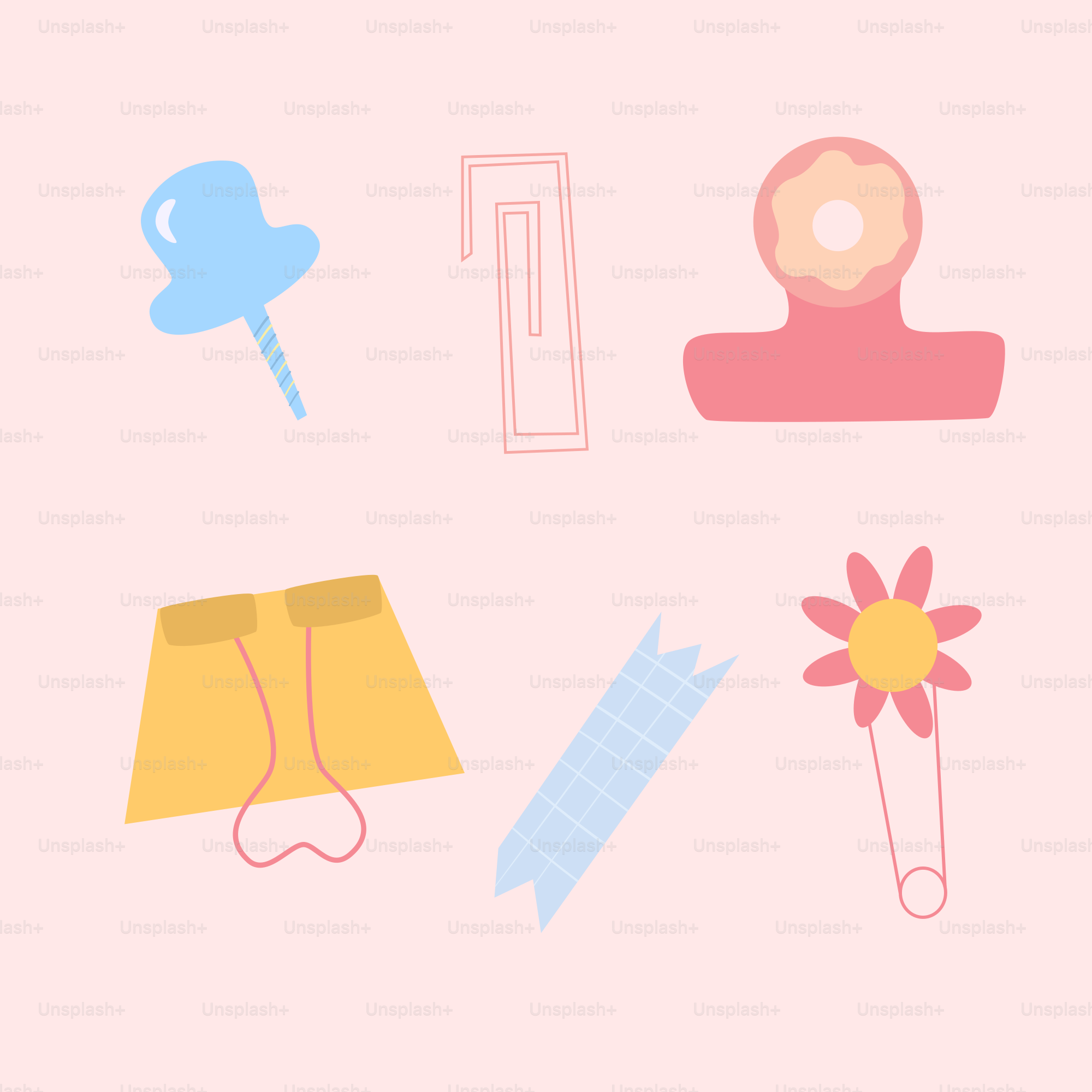 Um fundo rosa com vários itens