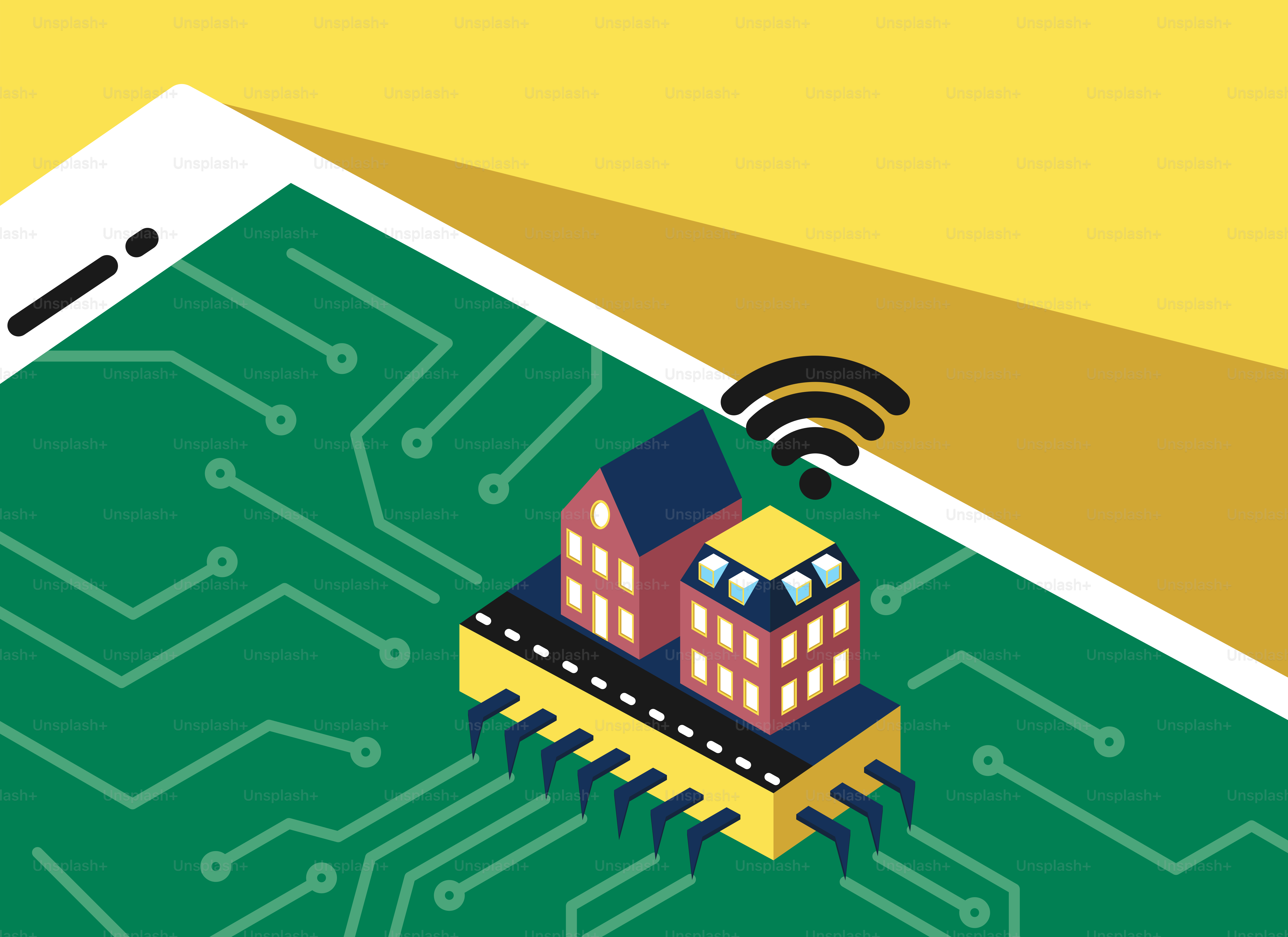 A cell phone with a house on top of it