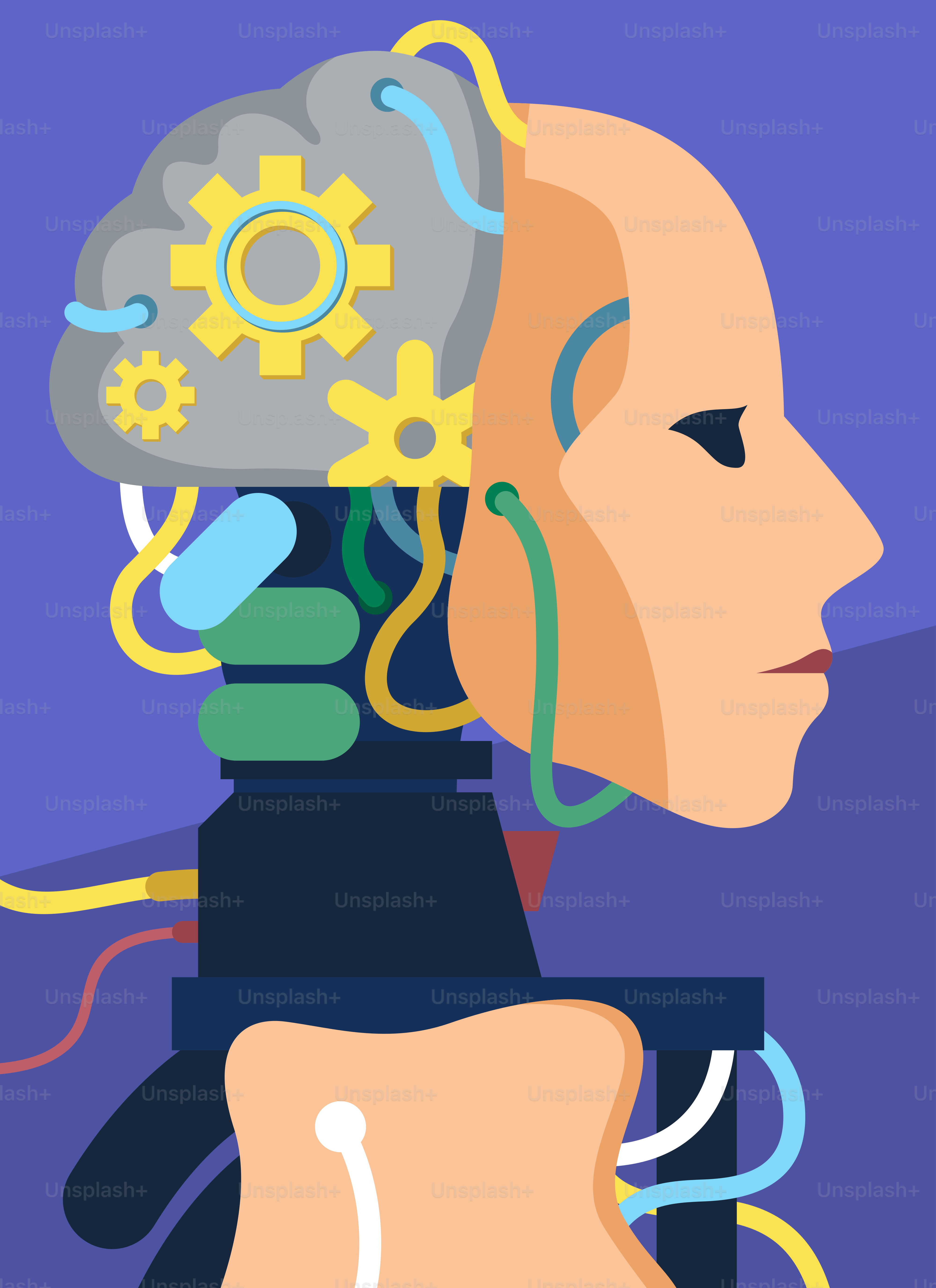 A person's head with gears on it