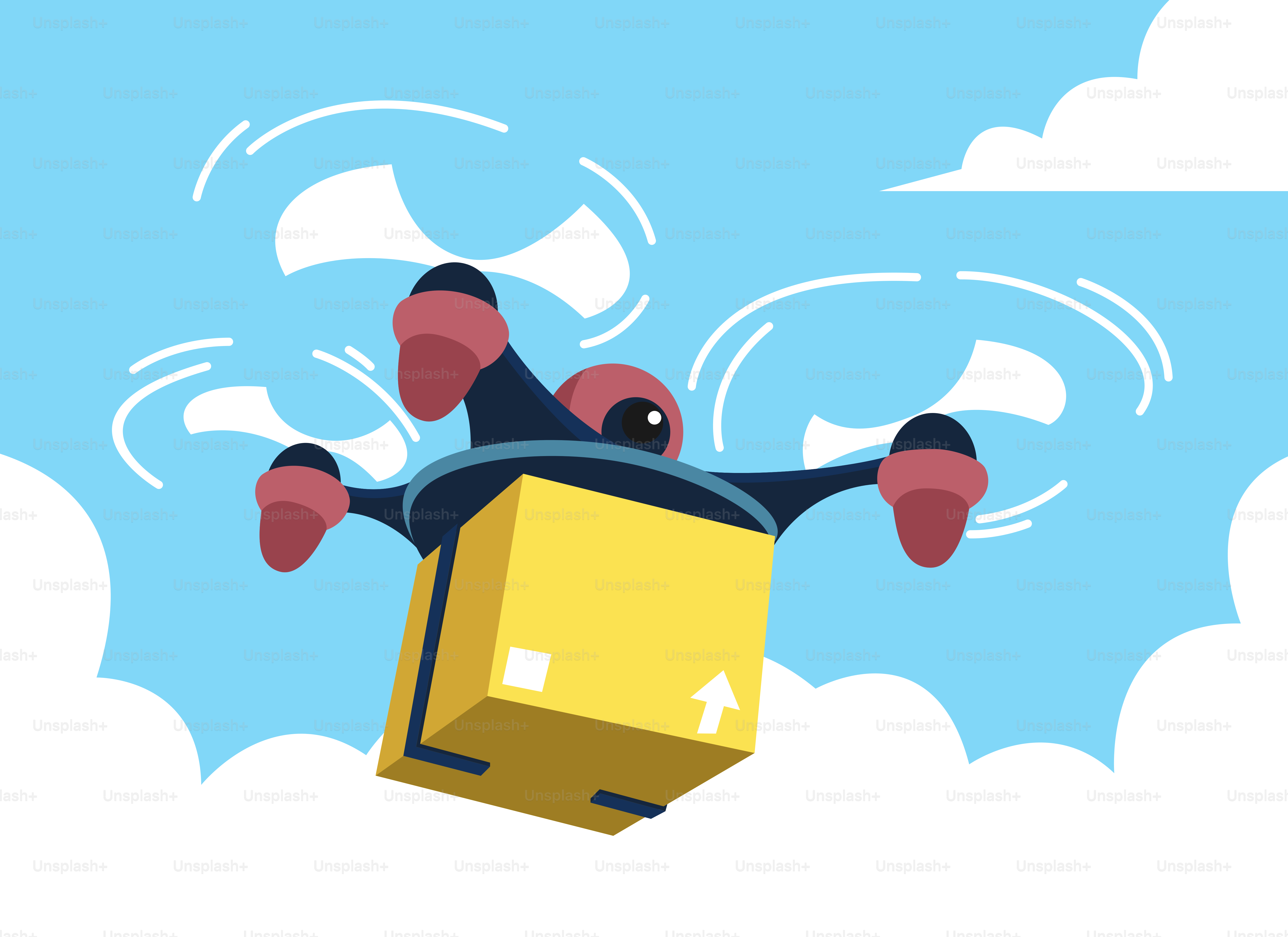 A cartoon character flying through the air with a box in his hand