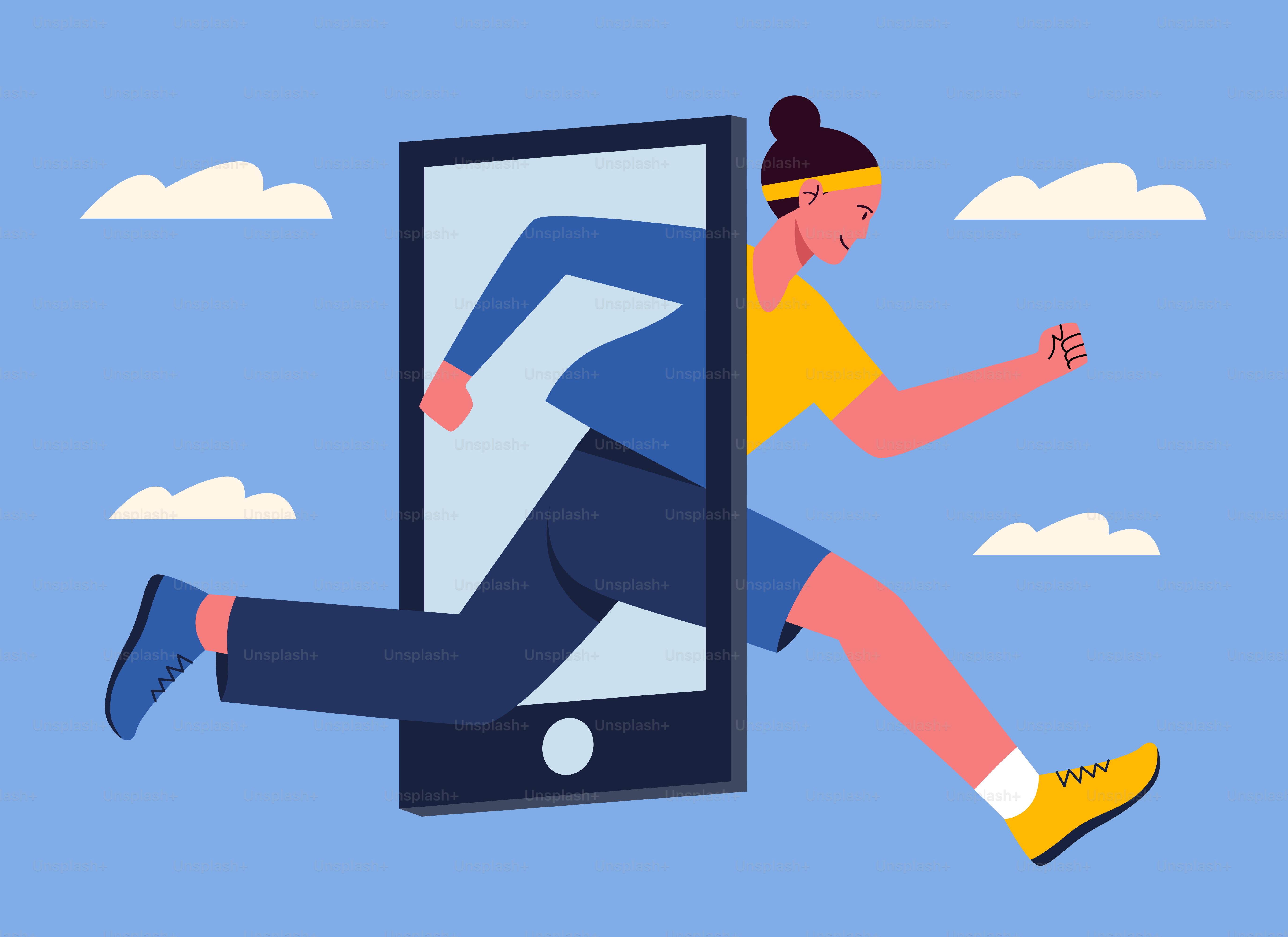 A man is running out of a cell phone