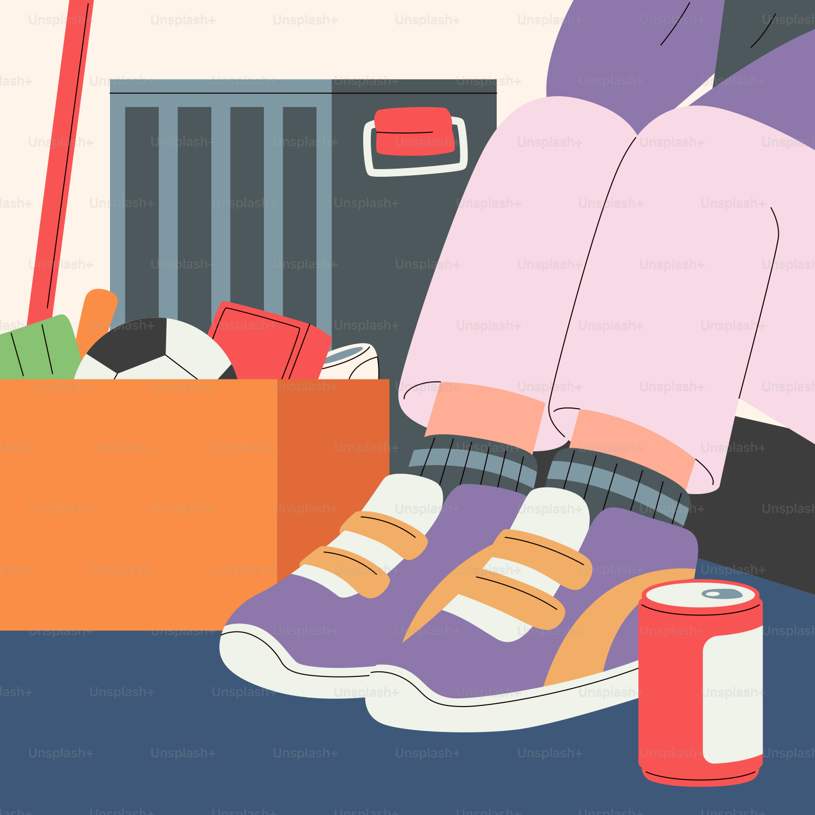 A person sitting on a couch with a soda and a can