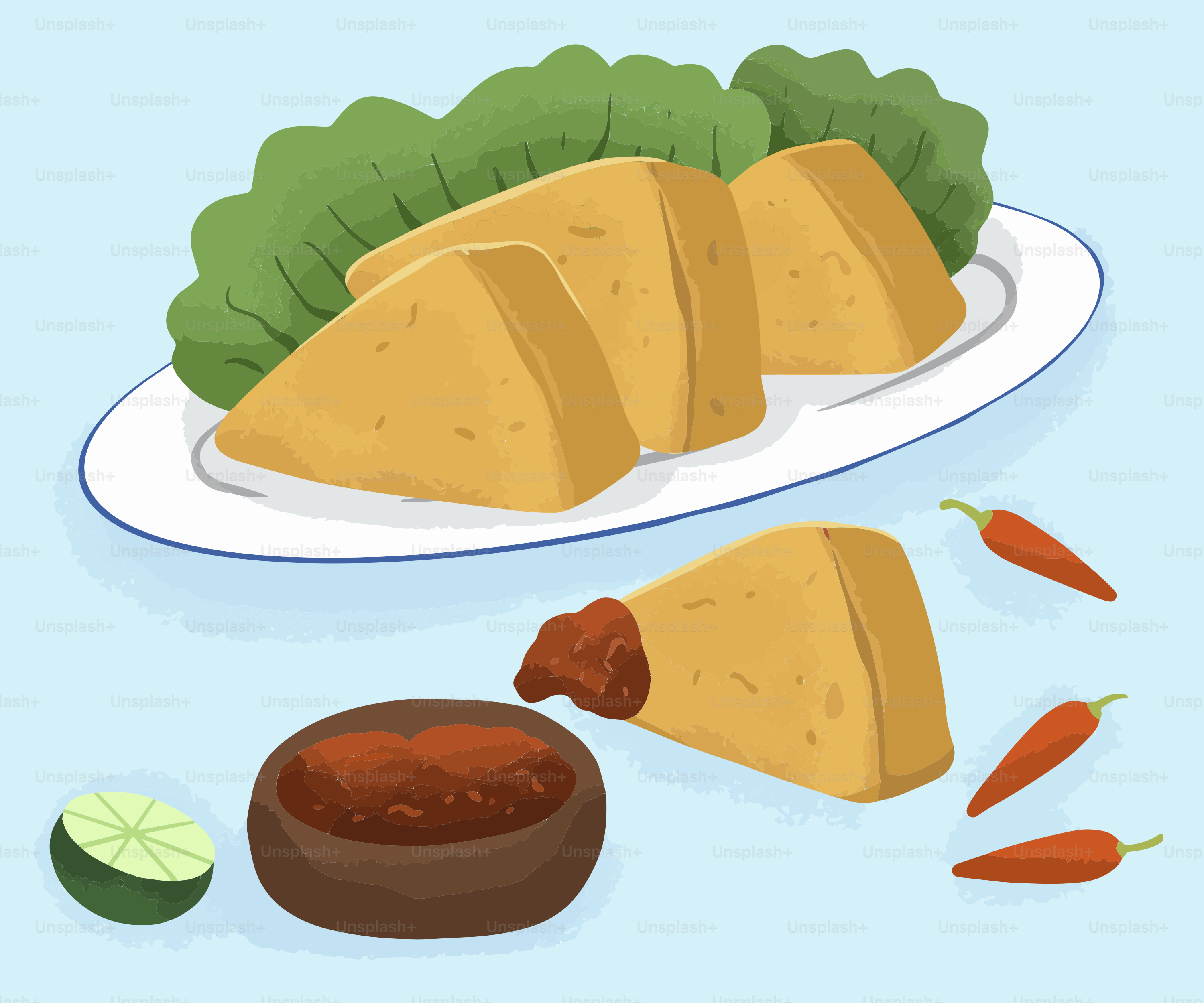 A plate of food that includes tortillas and salsa