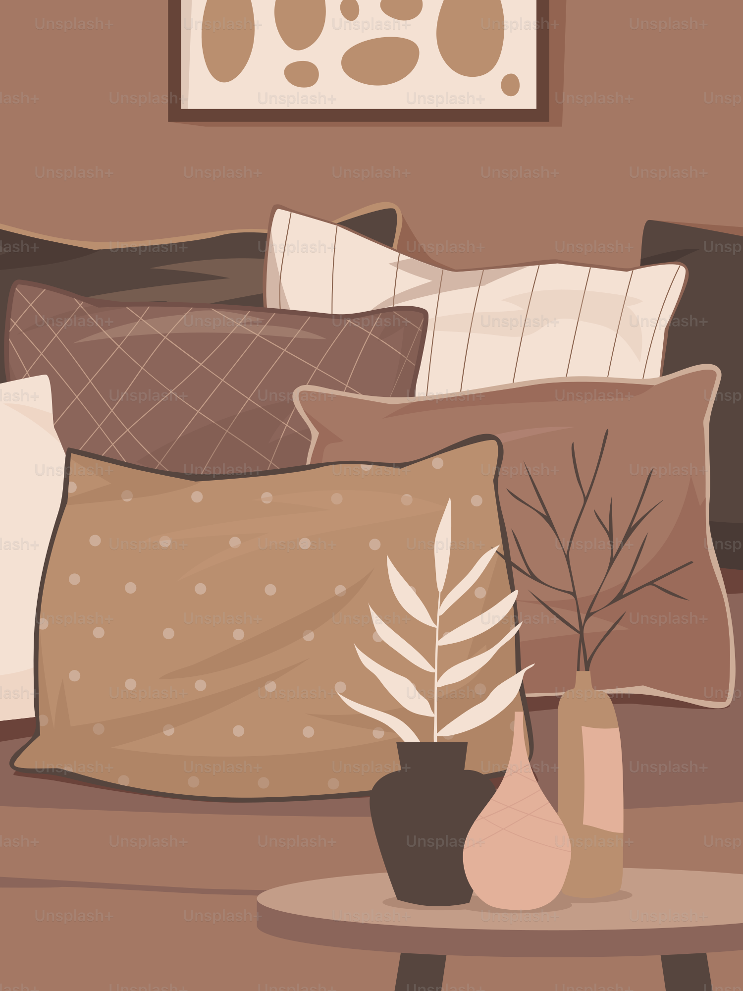 A living room with a couch and a coffee table