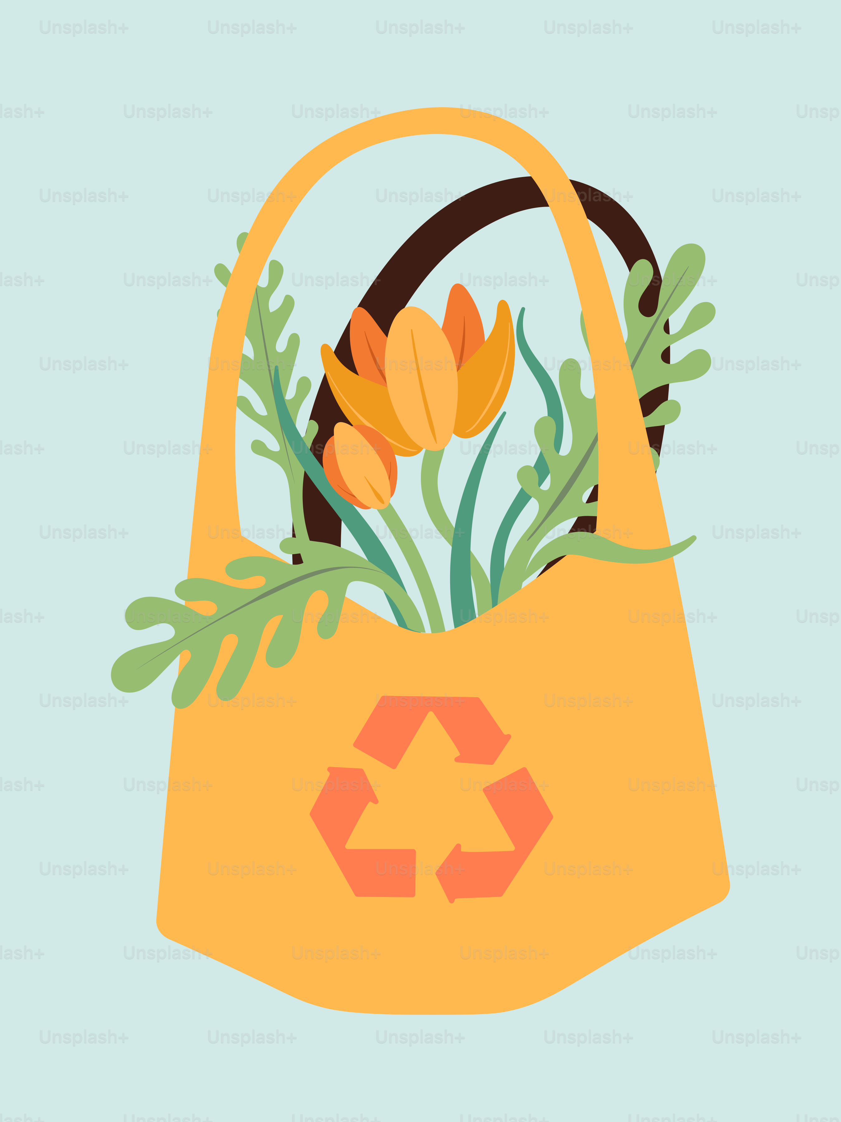 Uma bolsa amarela com uma flor dentro