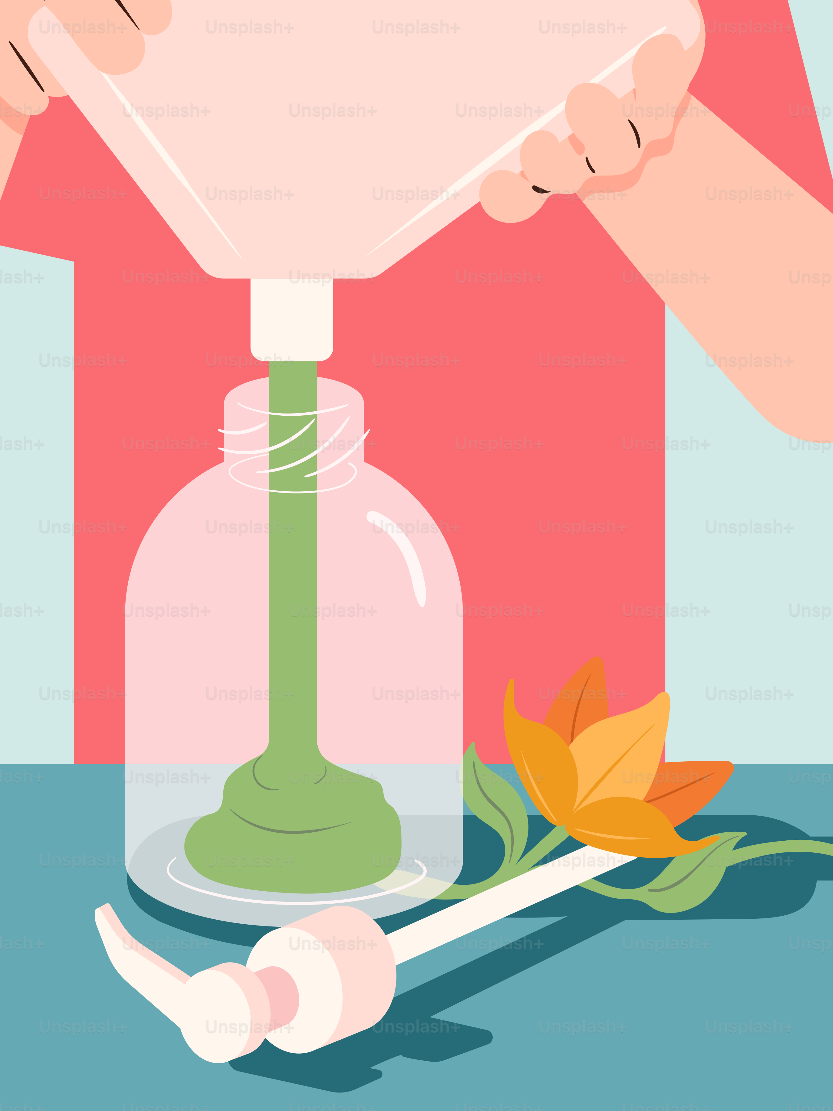 A person is pouring something into a glass vase