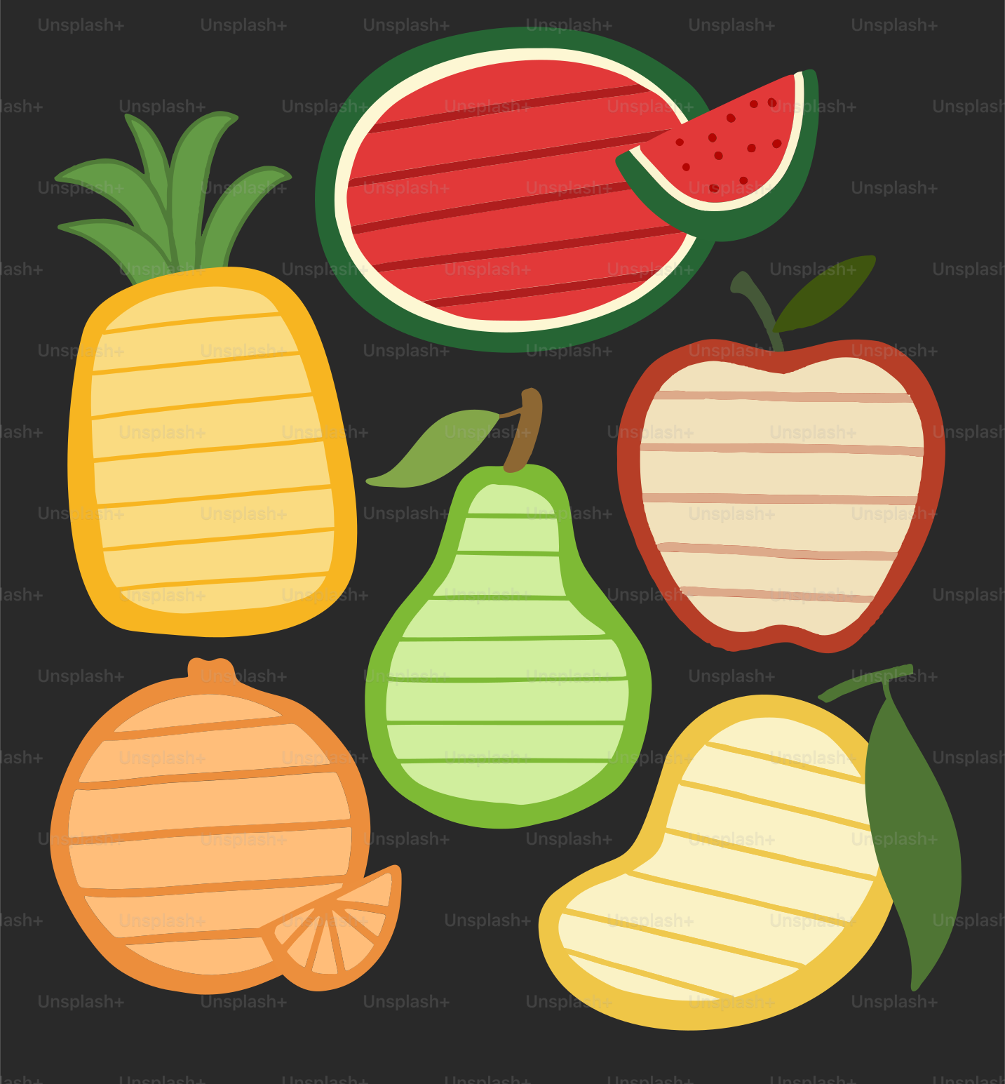 A picture of a bunch of fruit on a black background