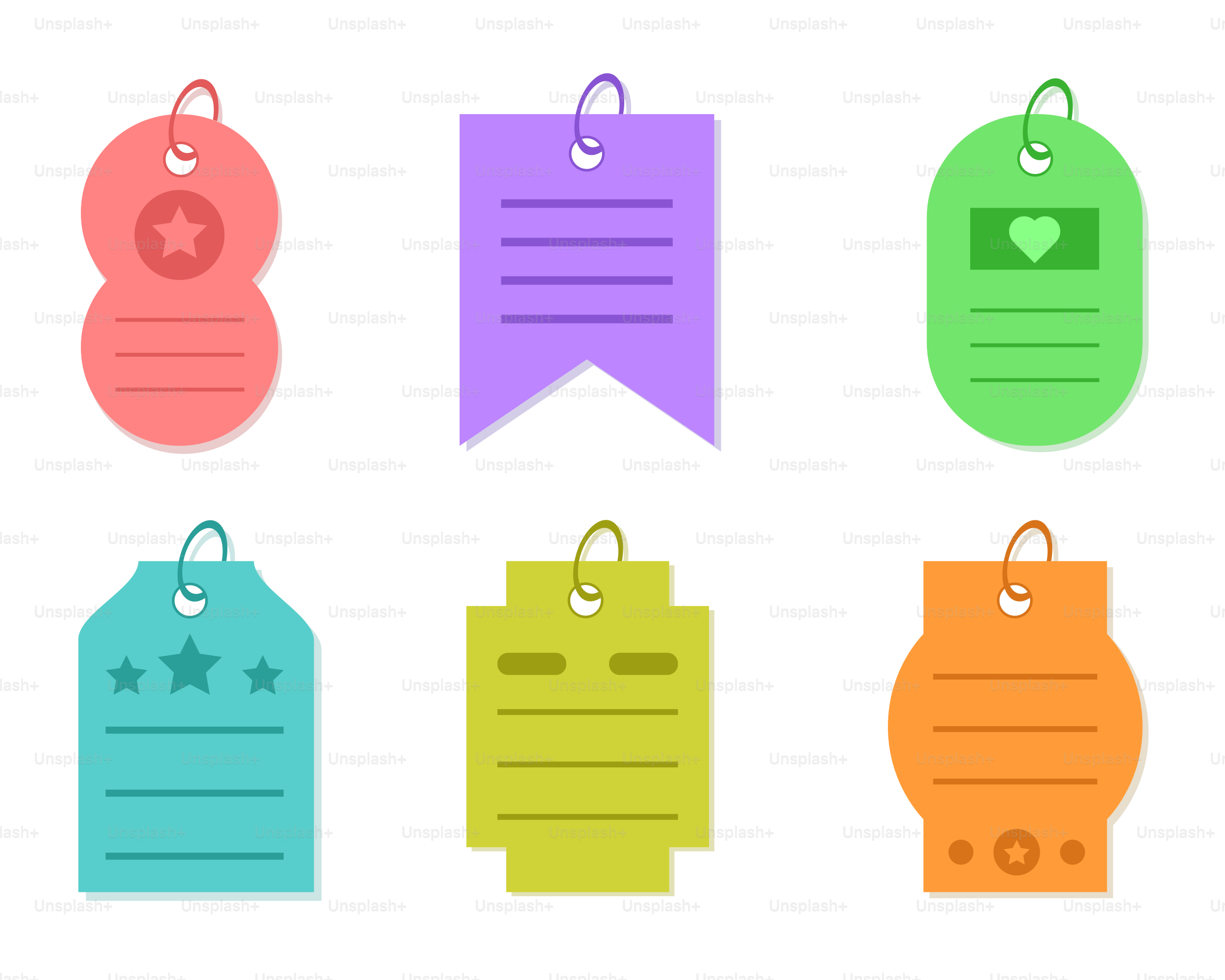 A set of different colored paper tags