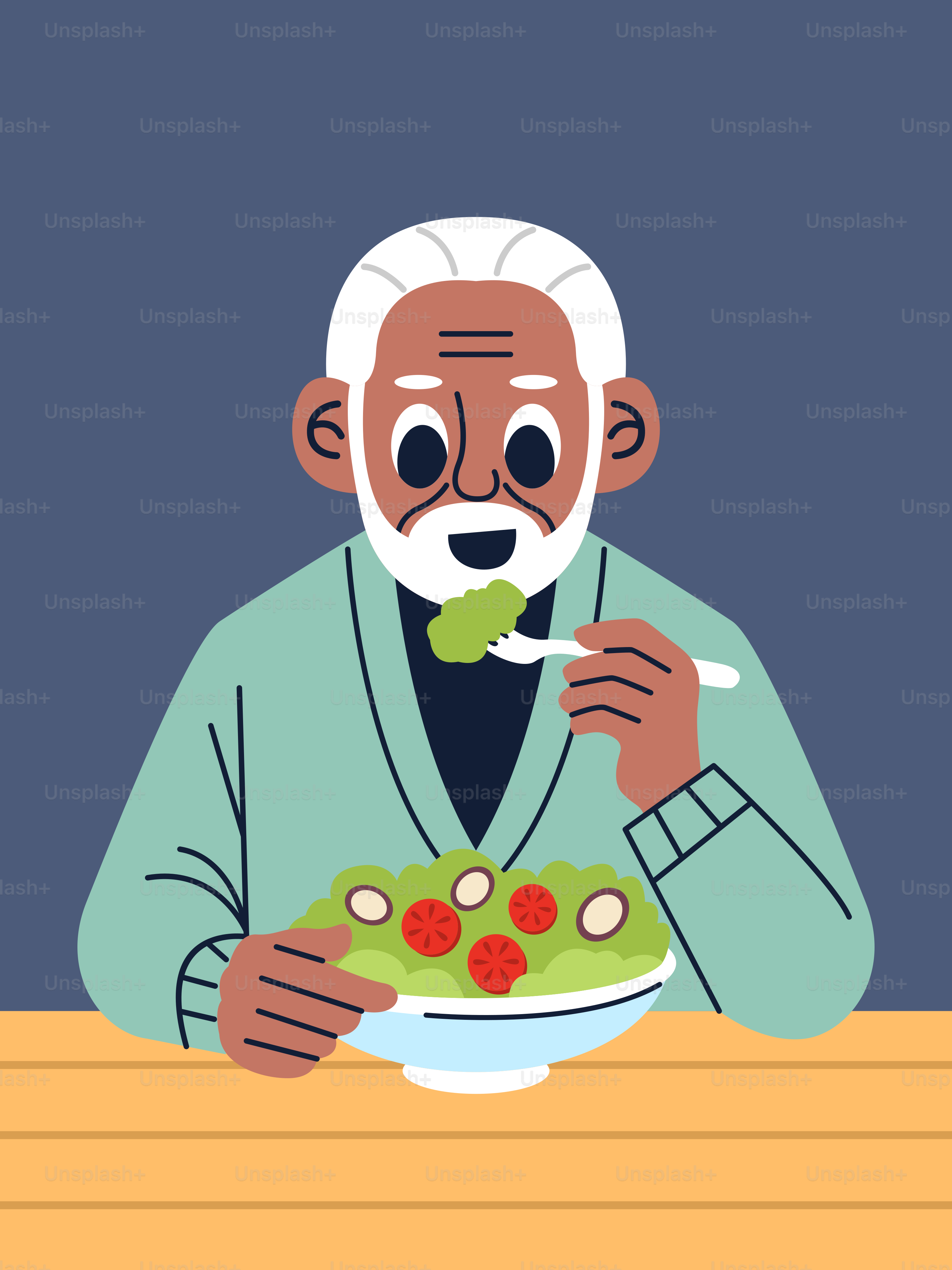 An old man eating a bowl of food