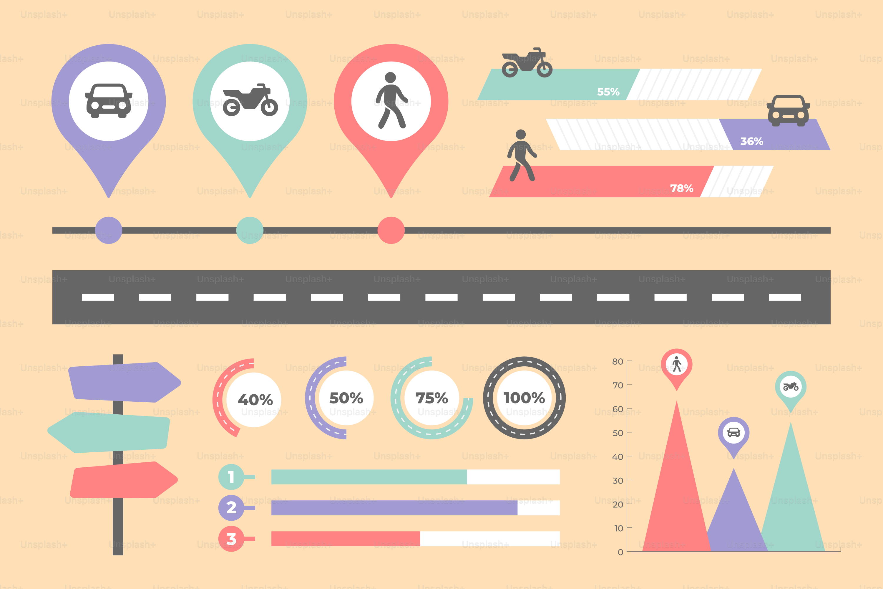 A flat design of a road with a map