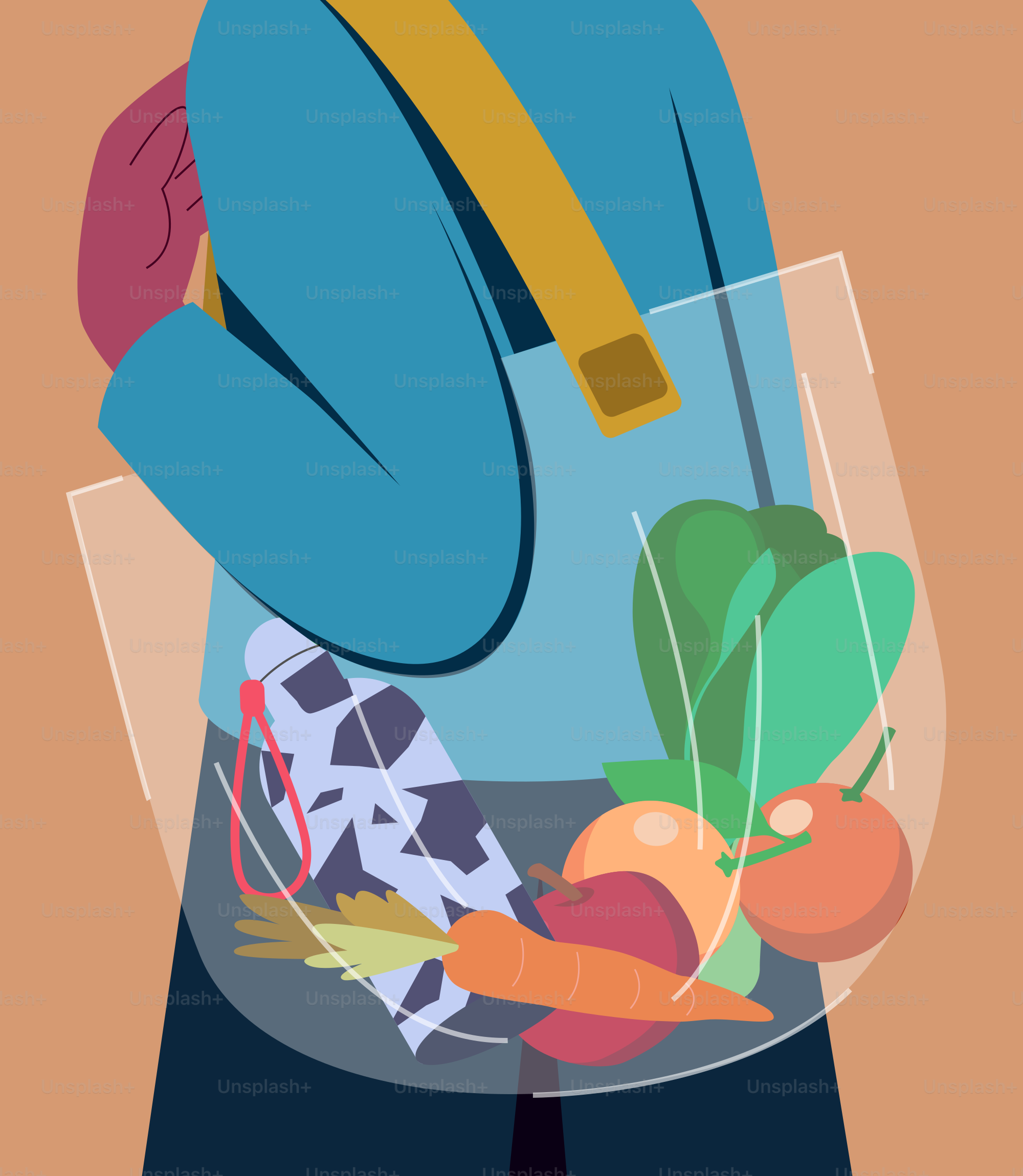 A man holding a bag full of fruits and vegetables