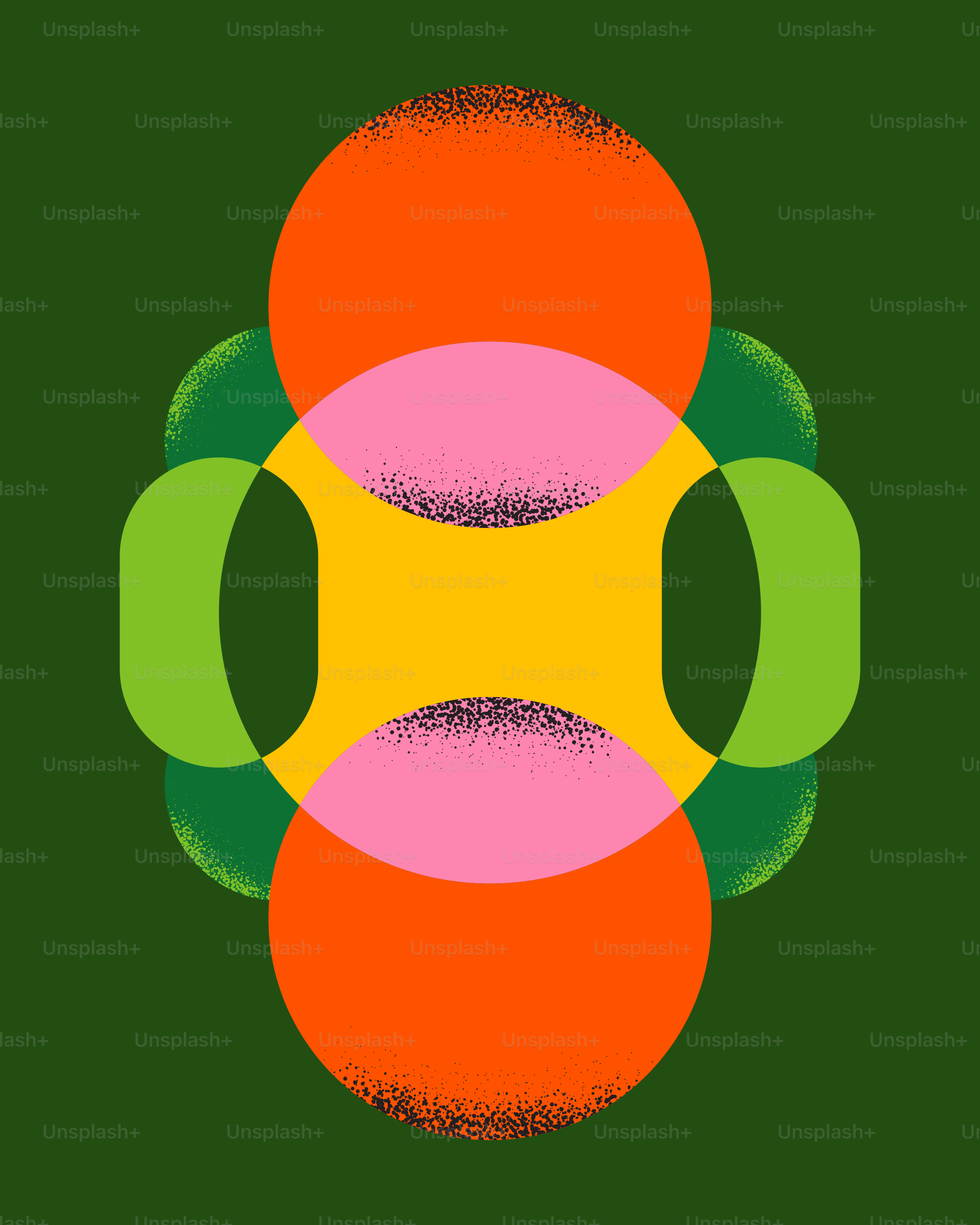 A green background with a red, yellow, and green design