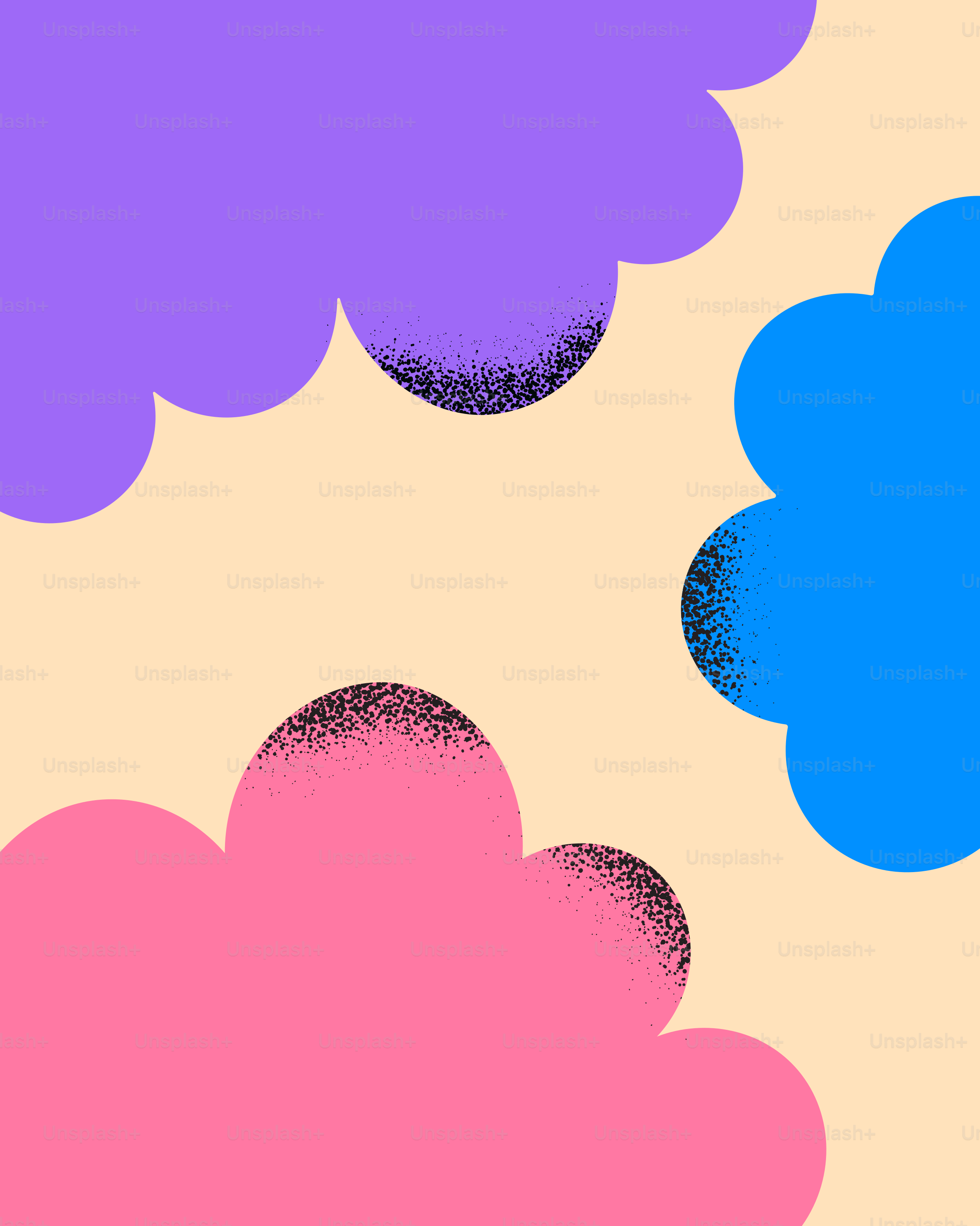 Eine rosa, blaue und violette Wolke auf gelbem Hintergrund