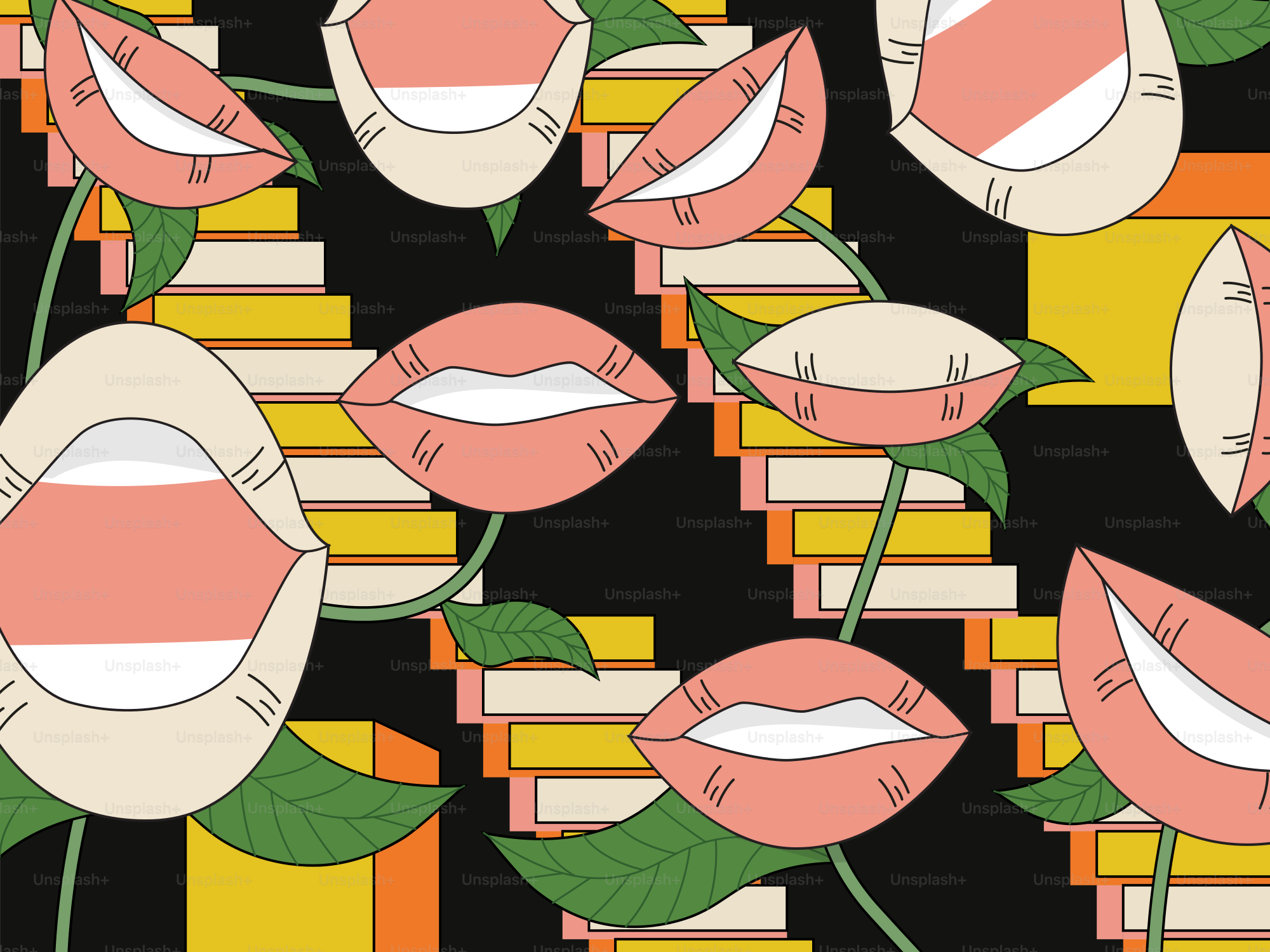 Uma imagem de um padrão com lábios e livros