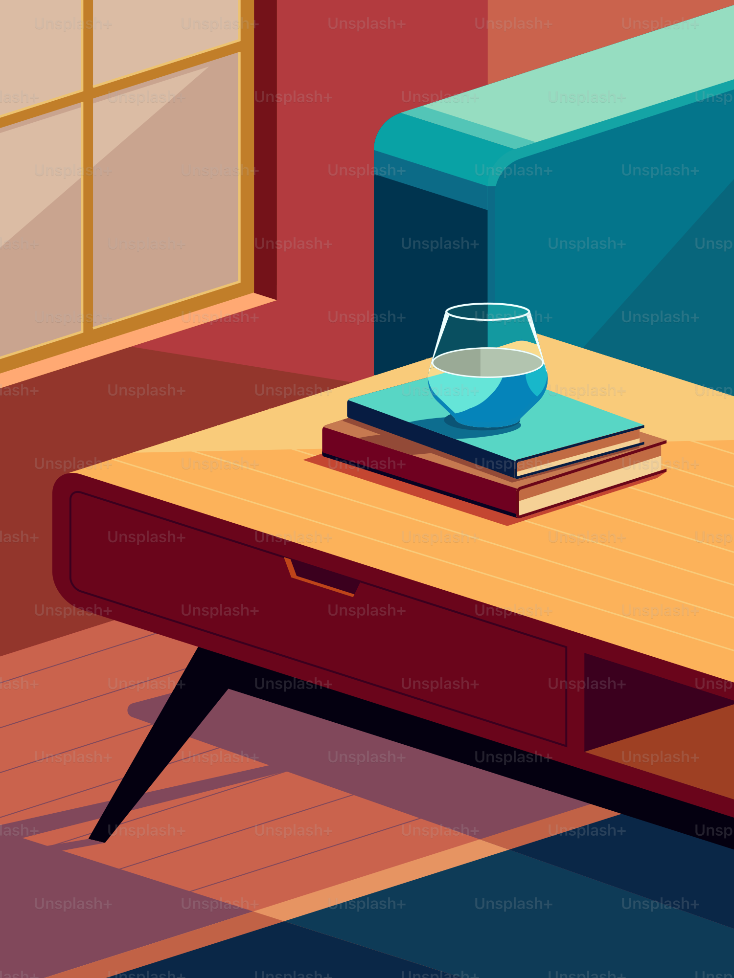 Ein Tisch mit einem Buch und einem Glas darauf