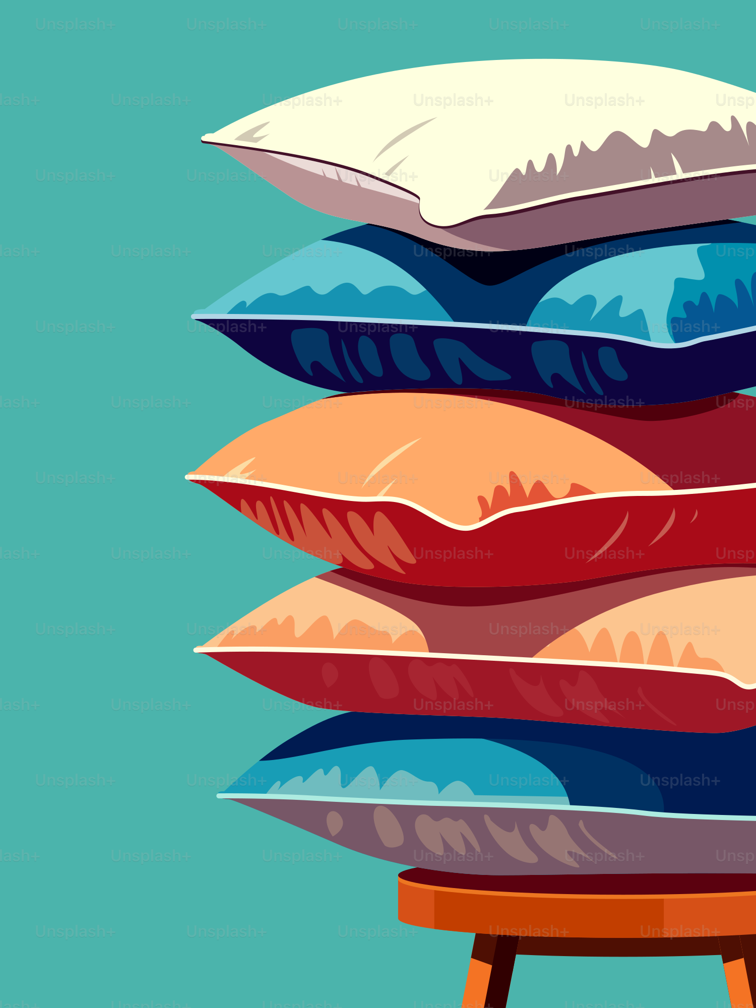 A pile of pillows sitting on top of a stool