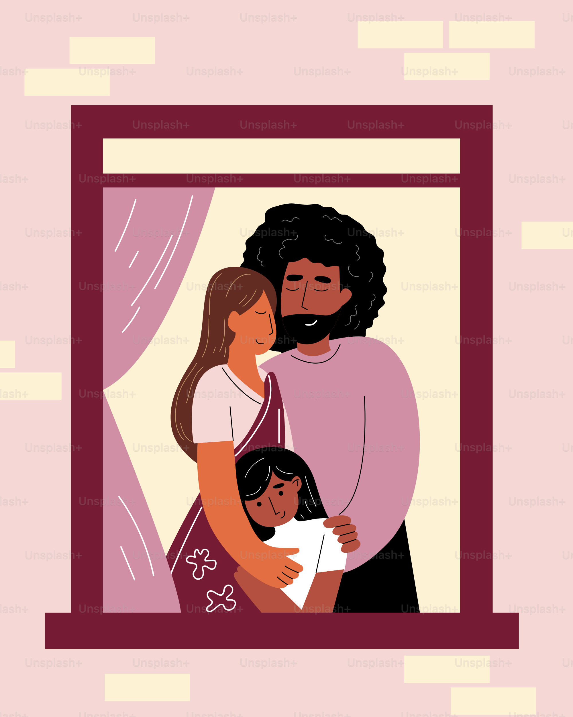 Eine Frau und ein Kind schauen aus dem Fenster