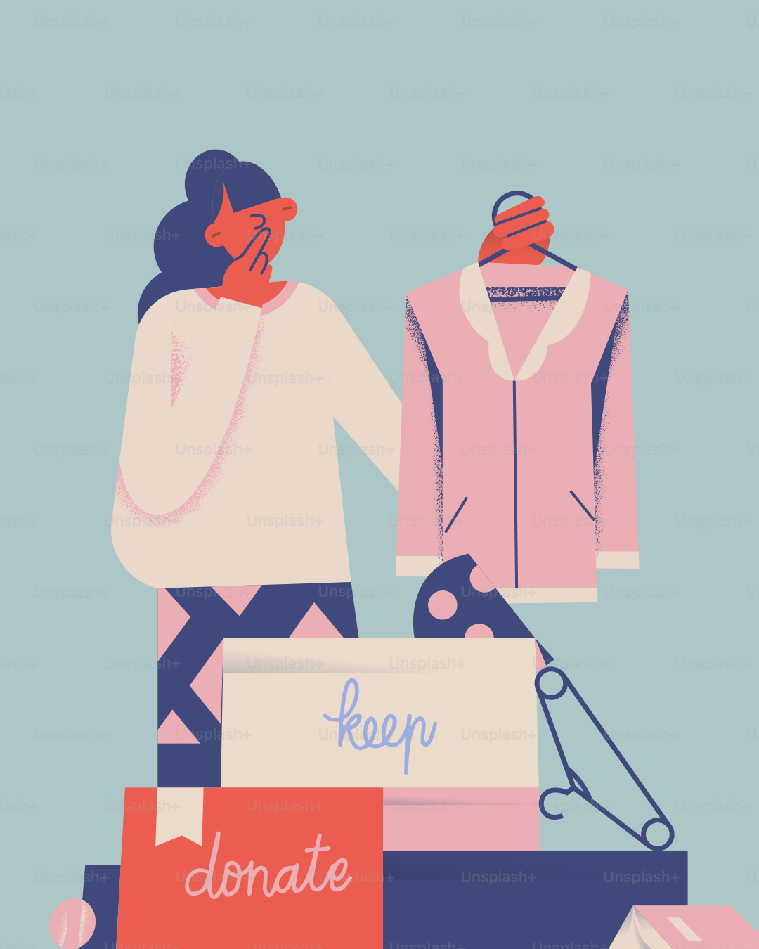 A woman standing next to a pile of clothes