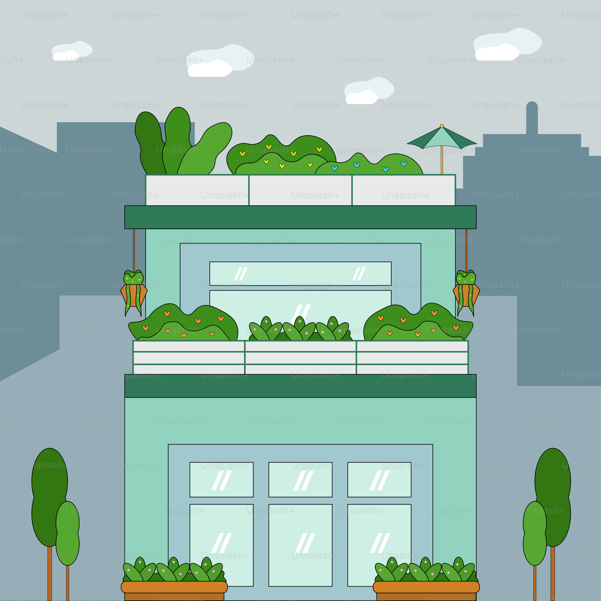 Ein Gebäude, auf dem Pflanzen wuchsen