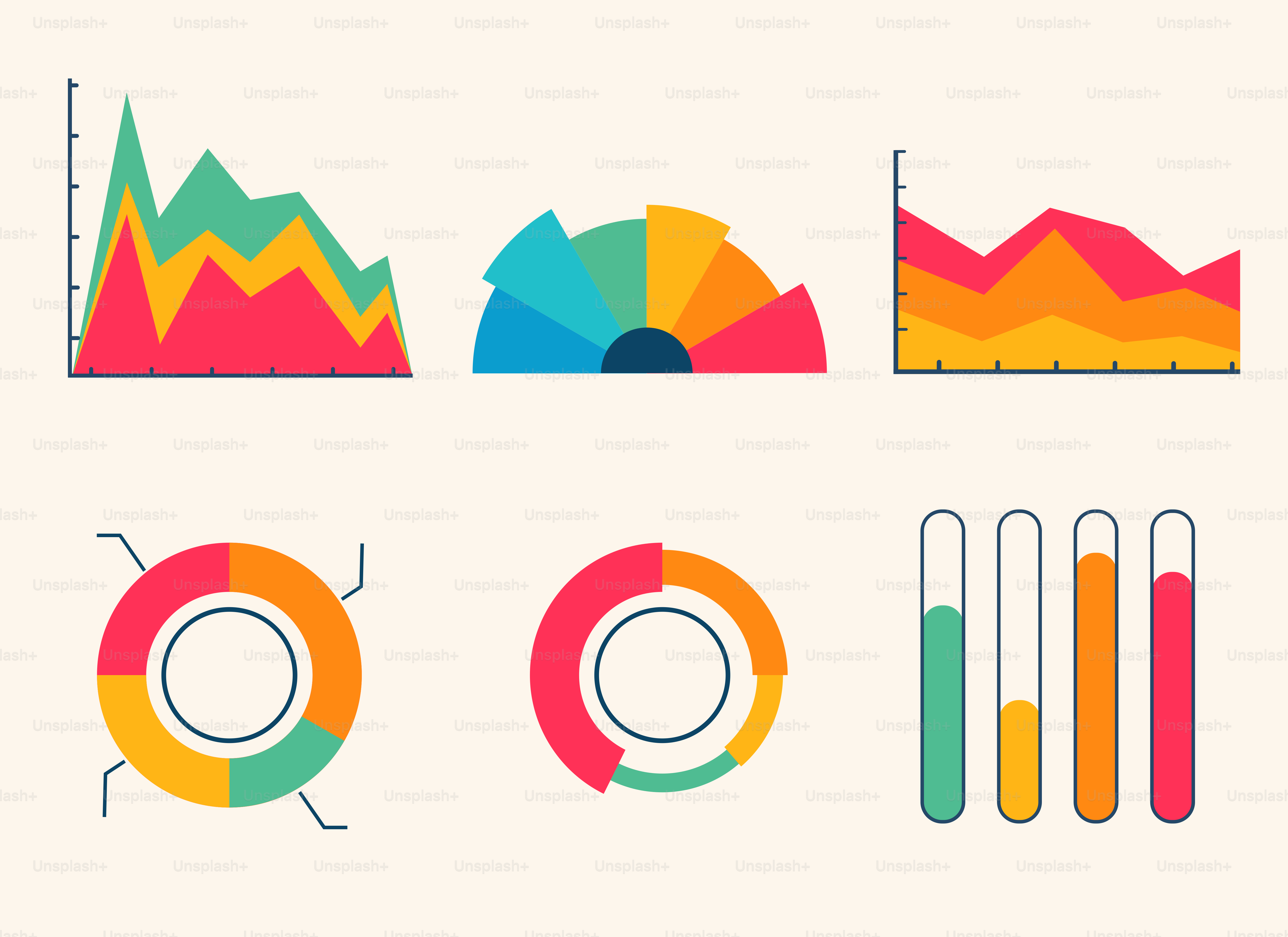 Vários tipos diferentes de gráficos em um fundo branco