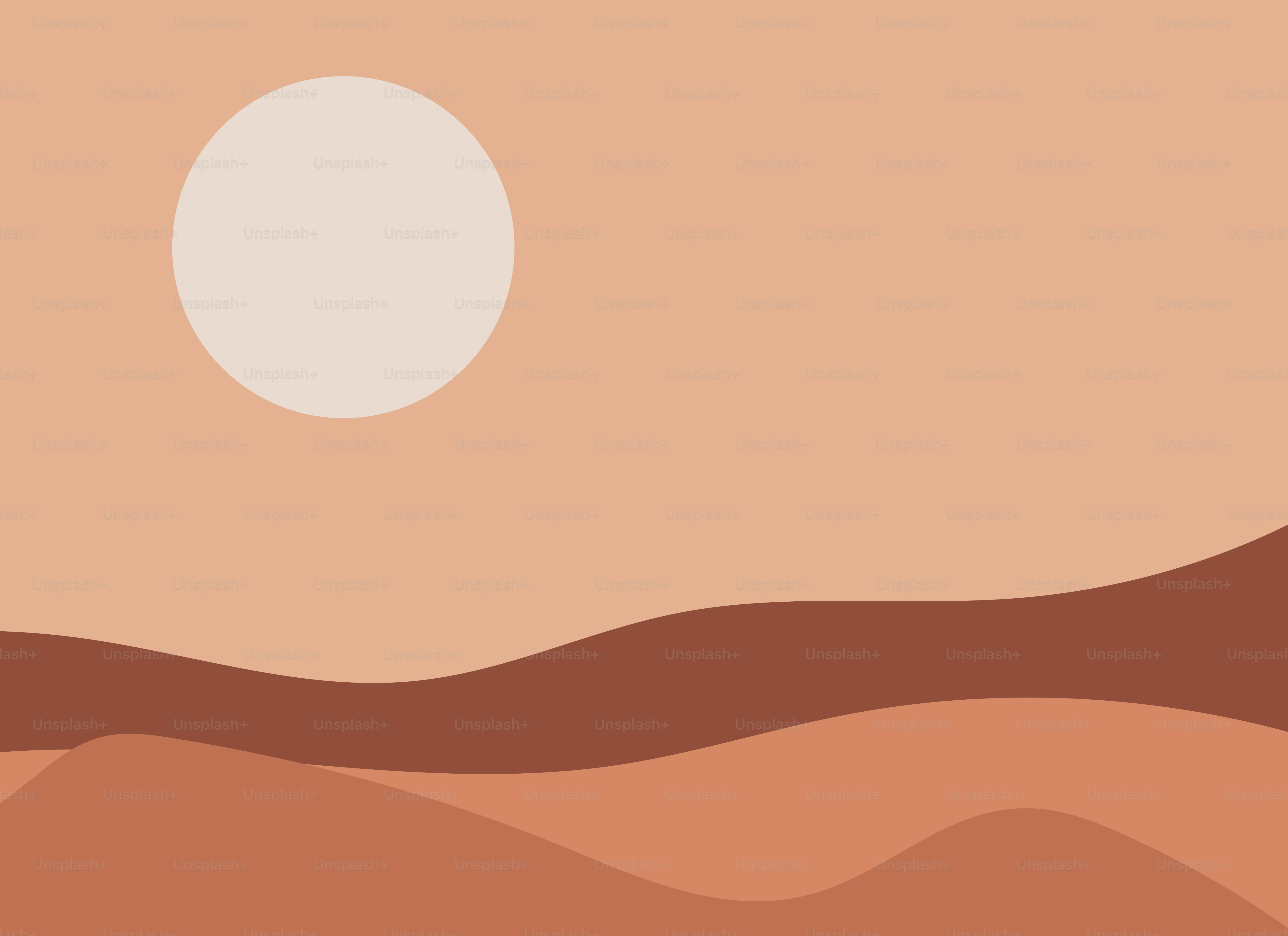 A desert landscape with a sun in the distance