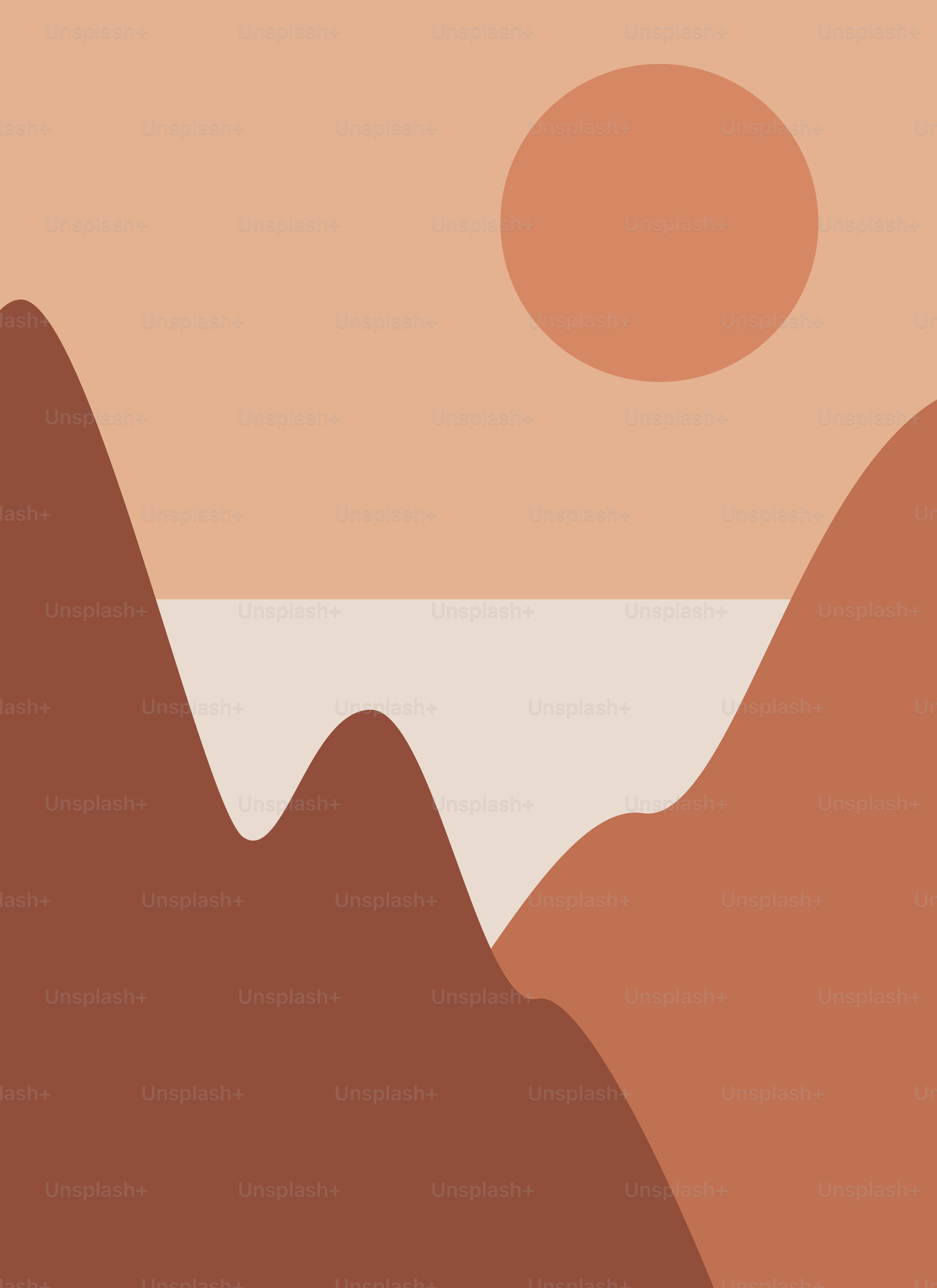 Uma paisagem com montanhas e um sol no céu