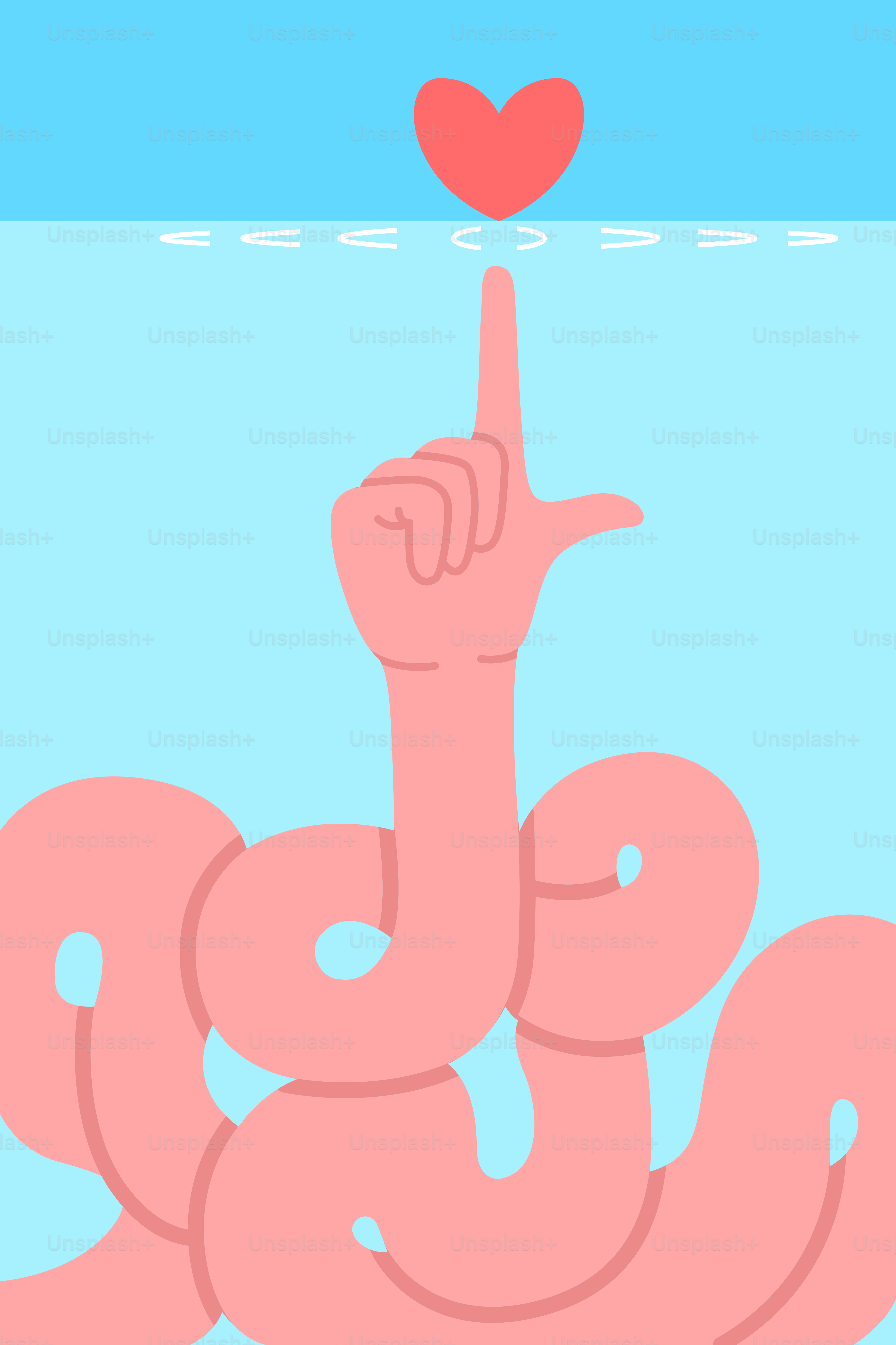 A pink peace sign with a red heart above it