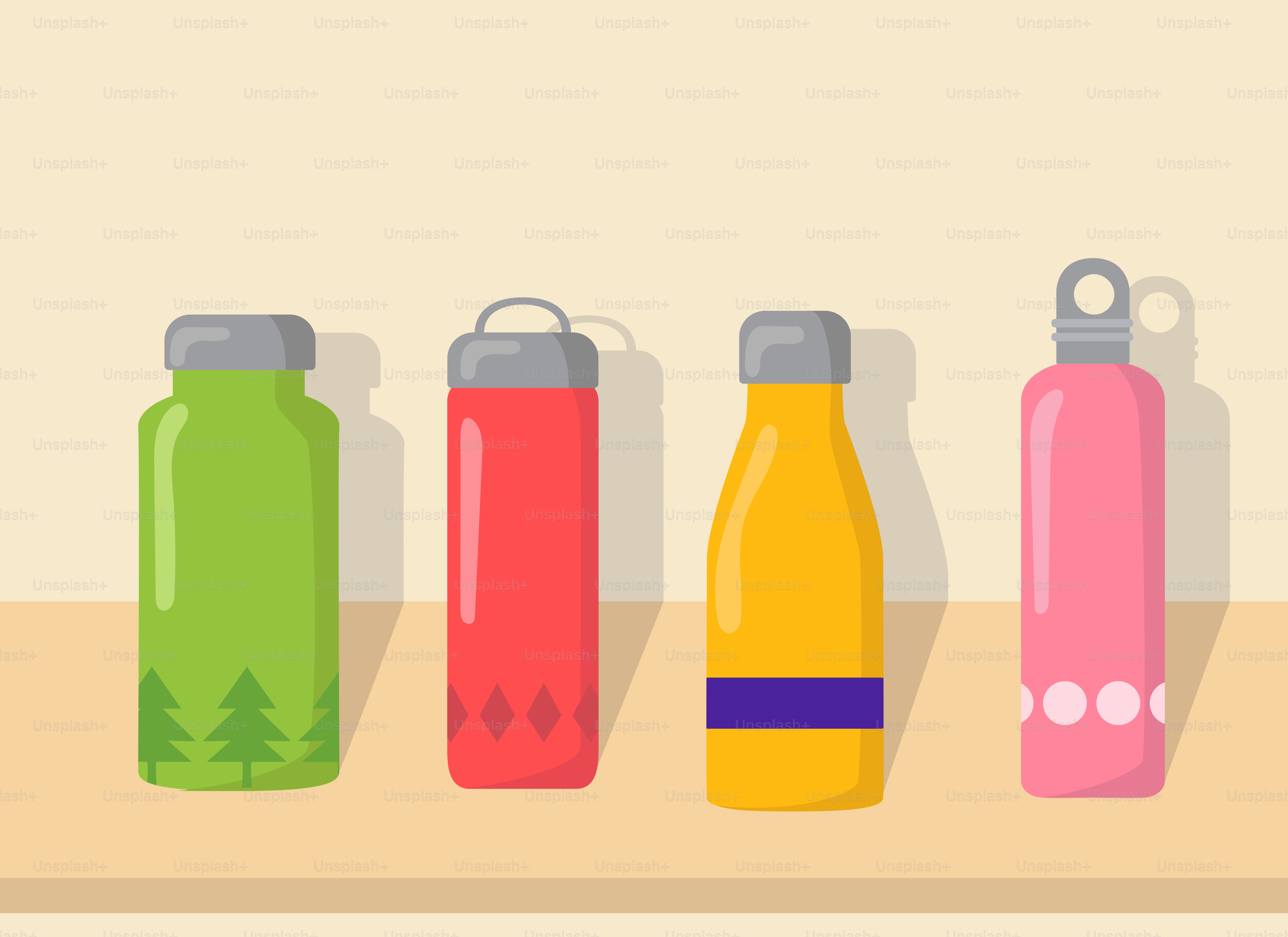 A row of water bottles sitting on top of a shelf