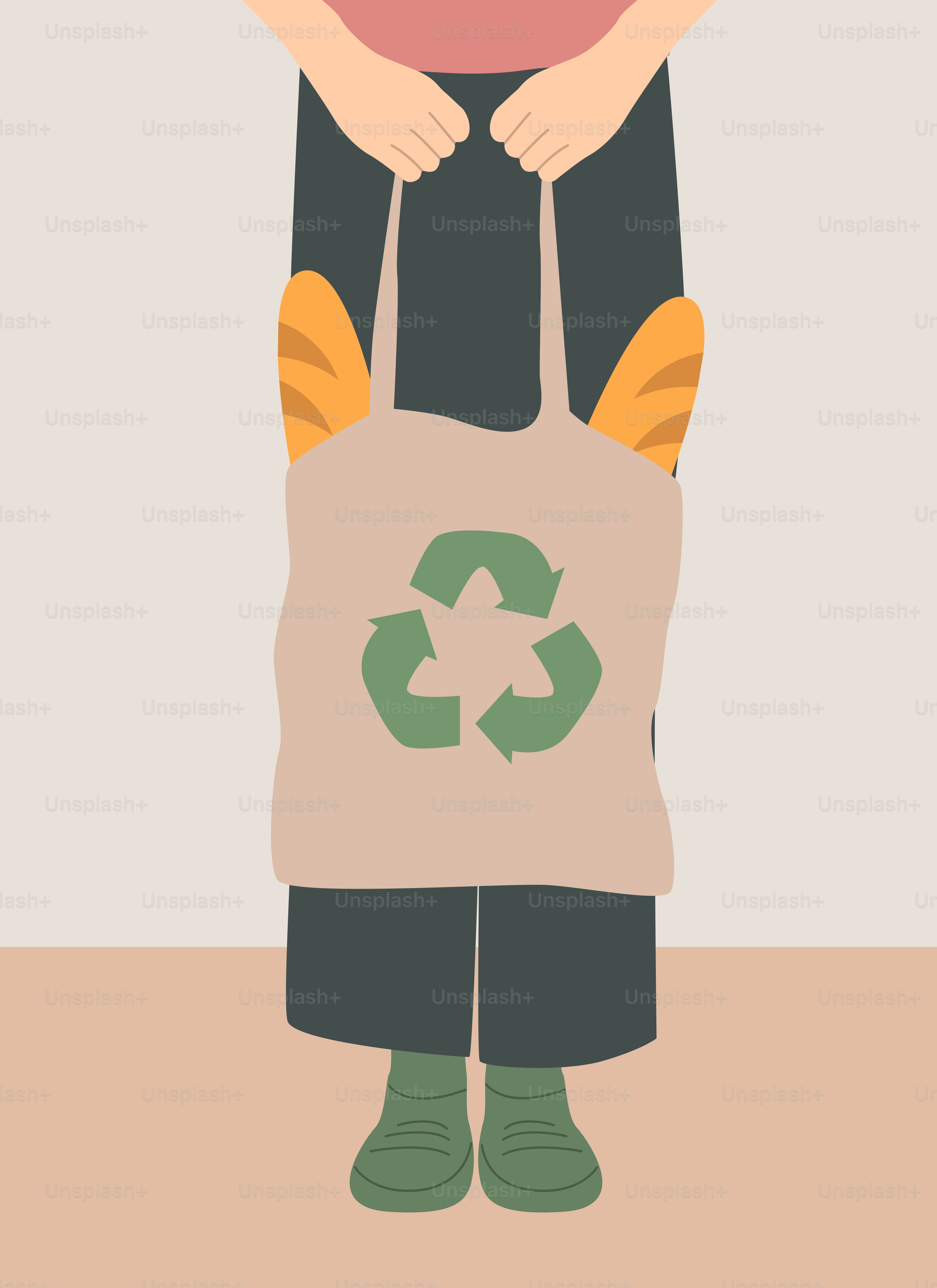A person holding a bag with a recycle on it